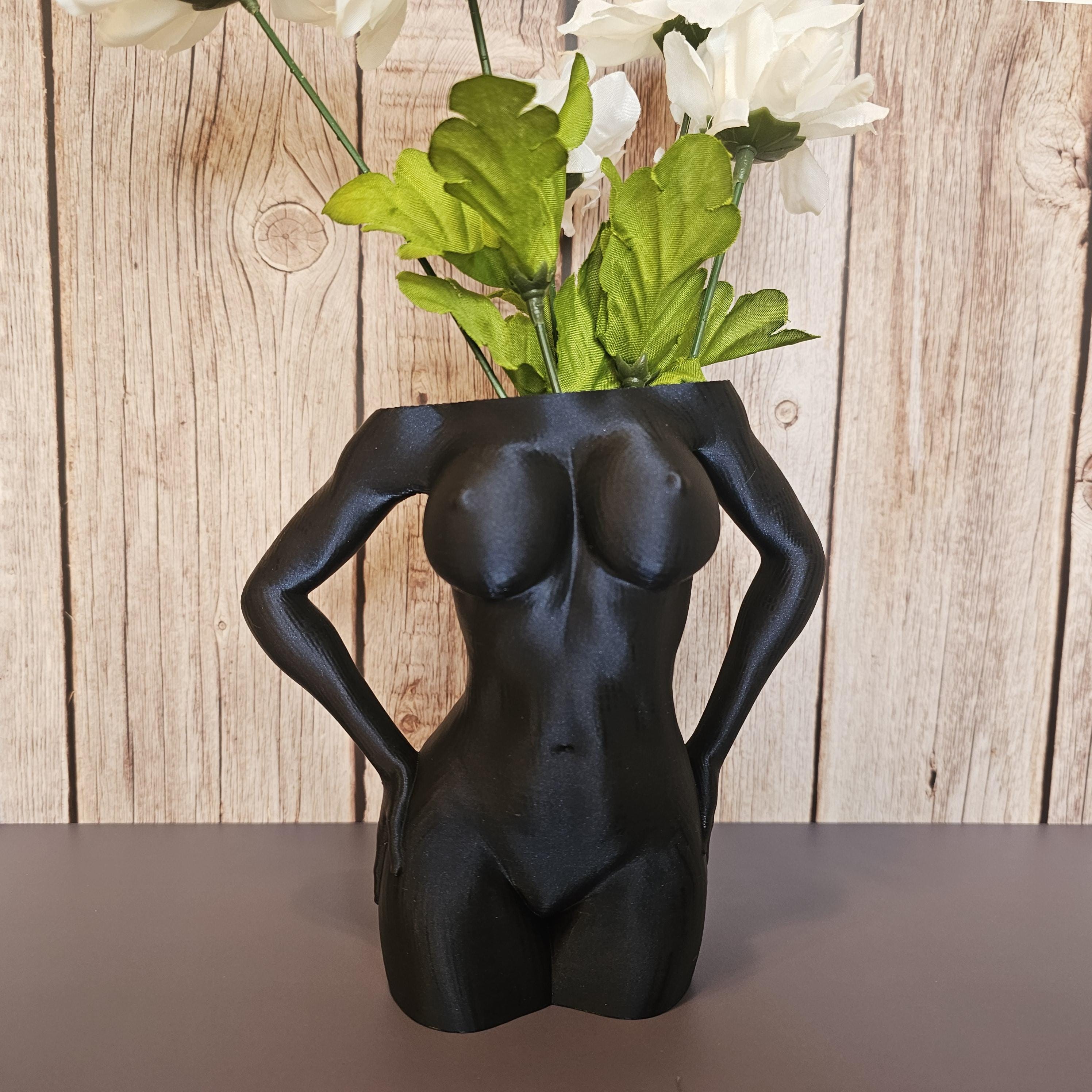 Elegant Midnight Blue Female Torso Vase: Modern 3D Printed Sculpture for Contemporary Home Decor