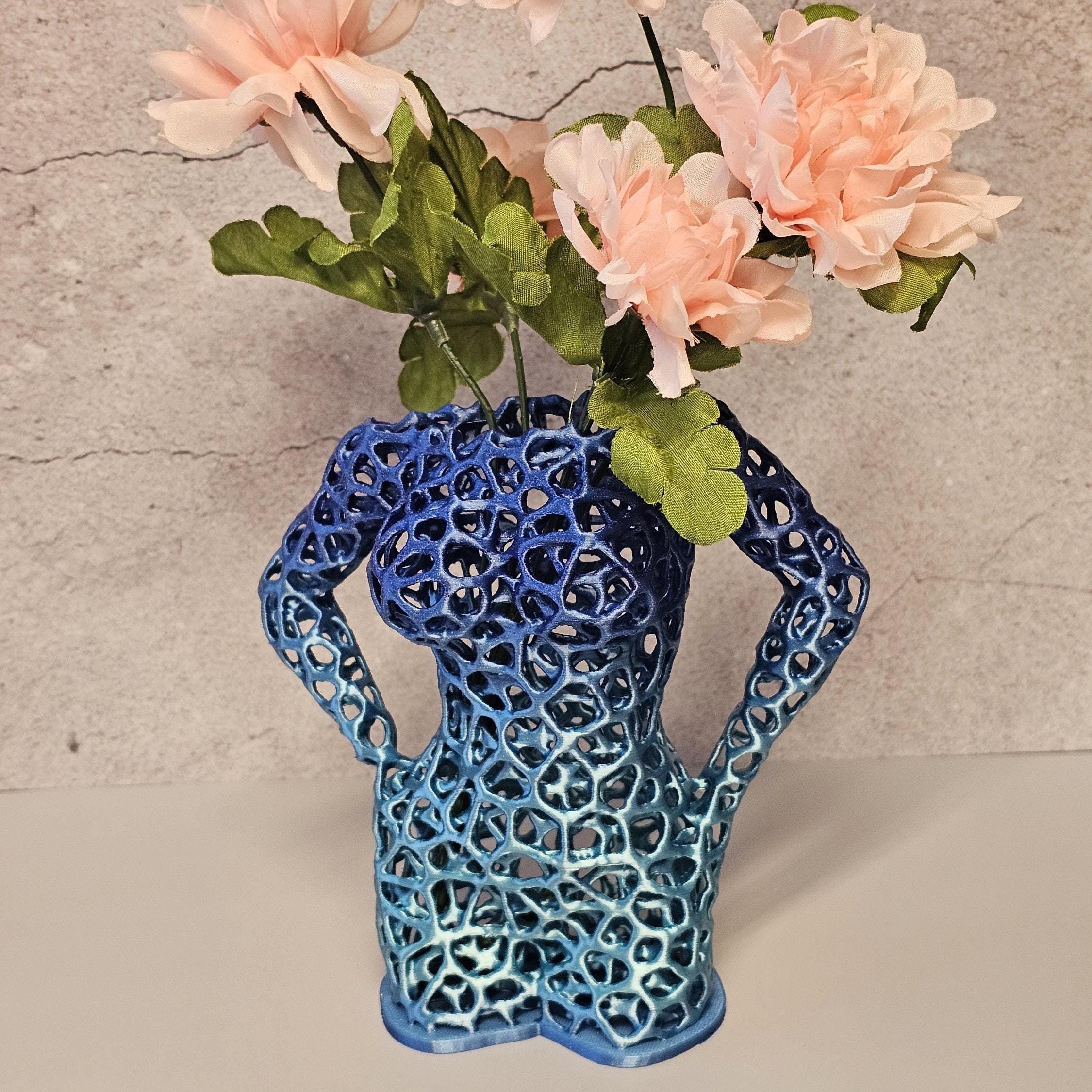Aqua Oasis Voronoi Vase: 3D Printed Female Torso Sculpture