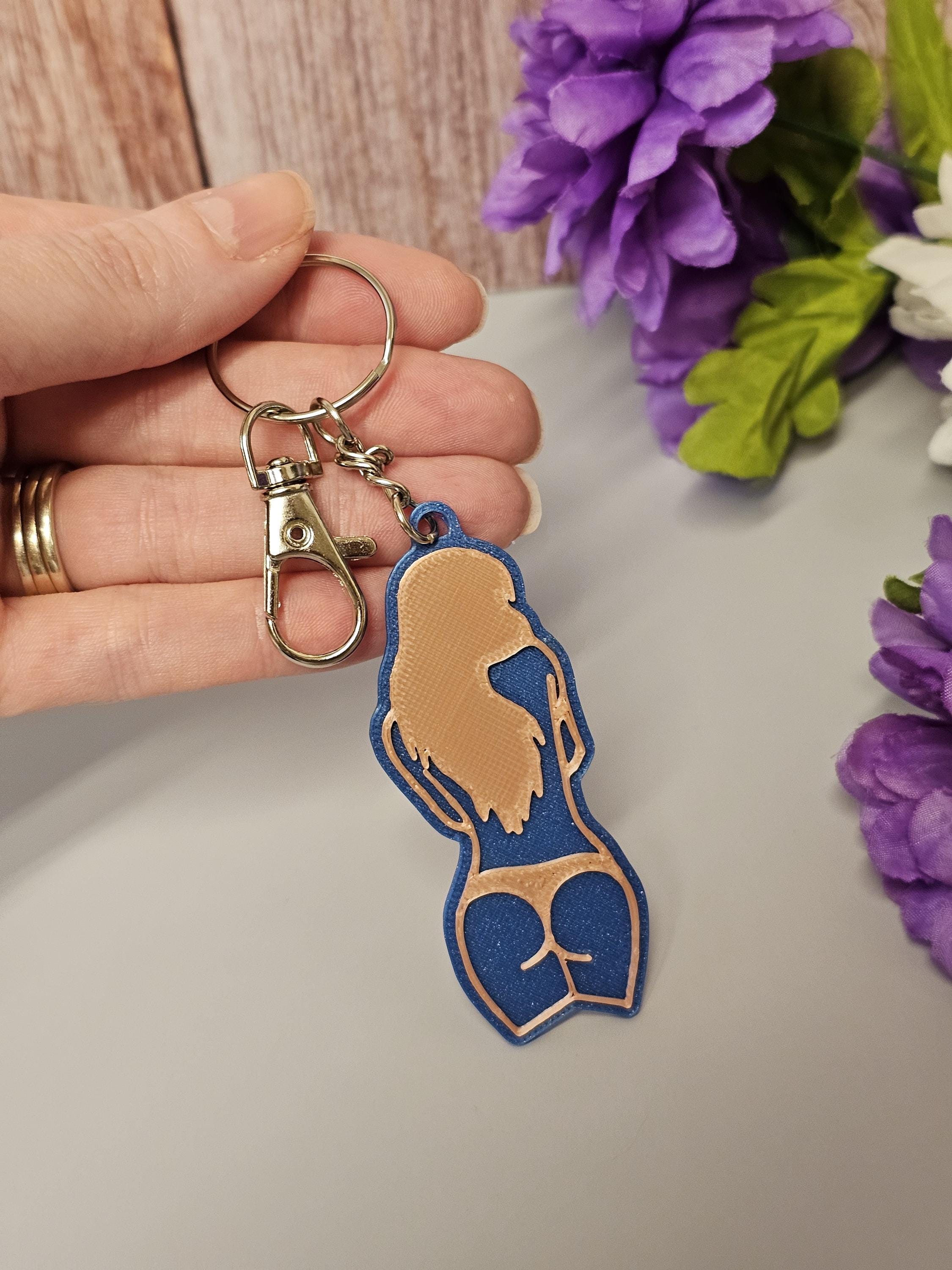 3D Printed Curvy Woman Bag Charm: Aqua Blue & Rose Gold Keychain