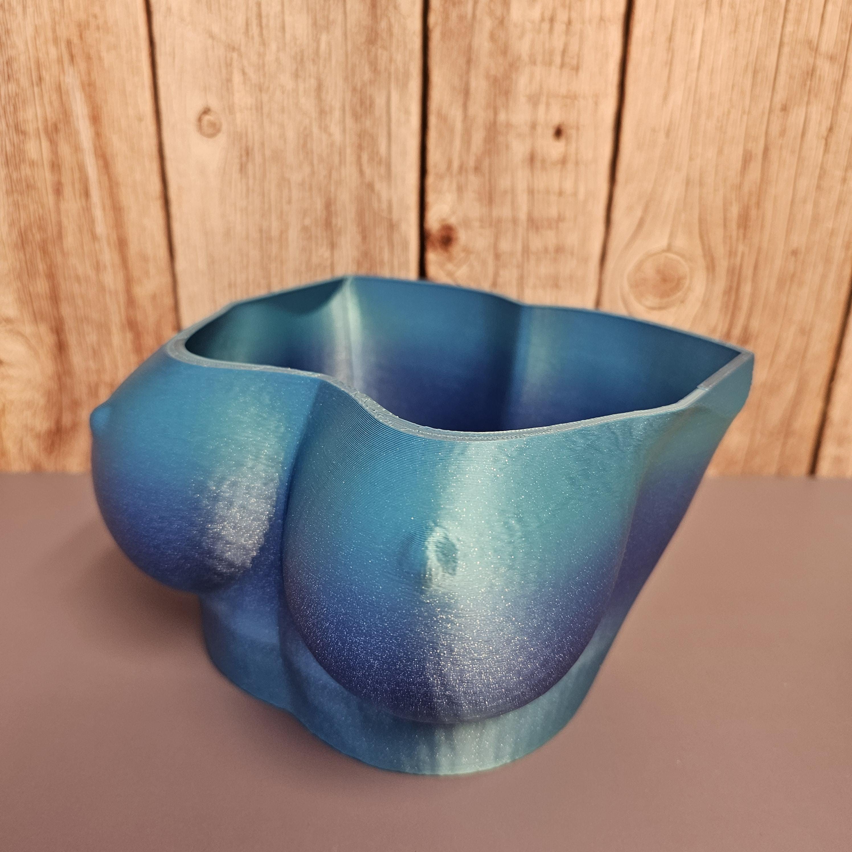 Pearlescent 3D Printed Bust Planter - Aqua Indoor Sculpture Vase for Live or Decorative Plants
