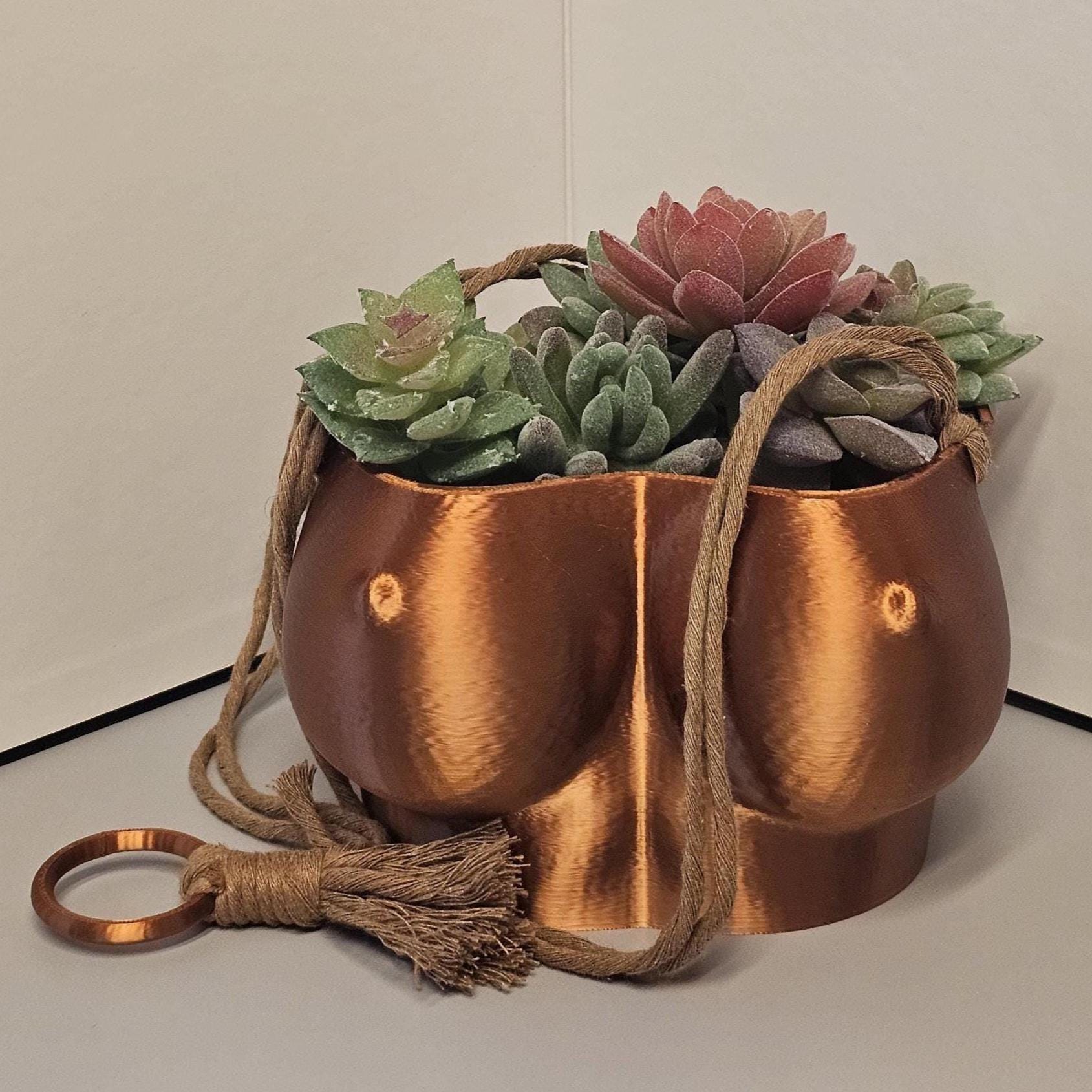Silk Copper Torso Planter: 3D Printed Hanging Vase, Modern Sculpture