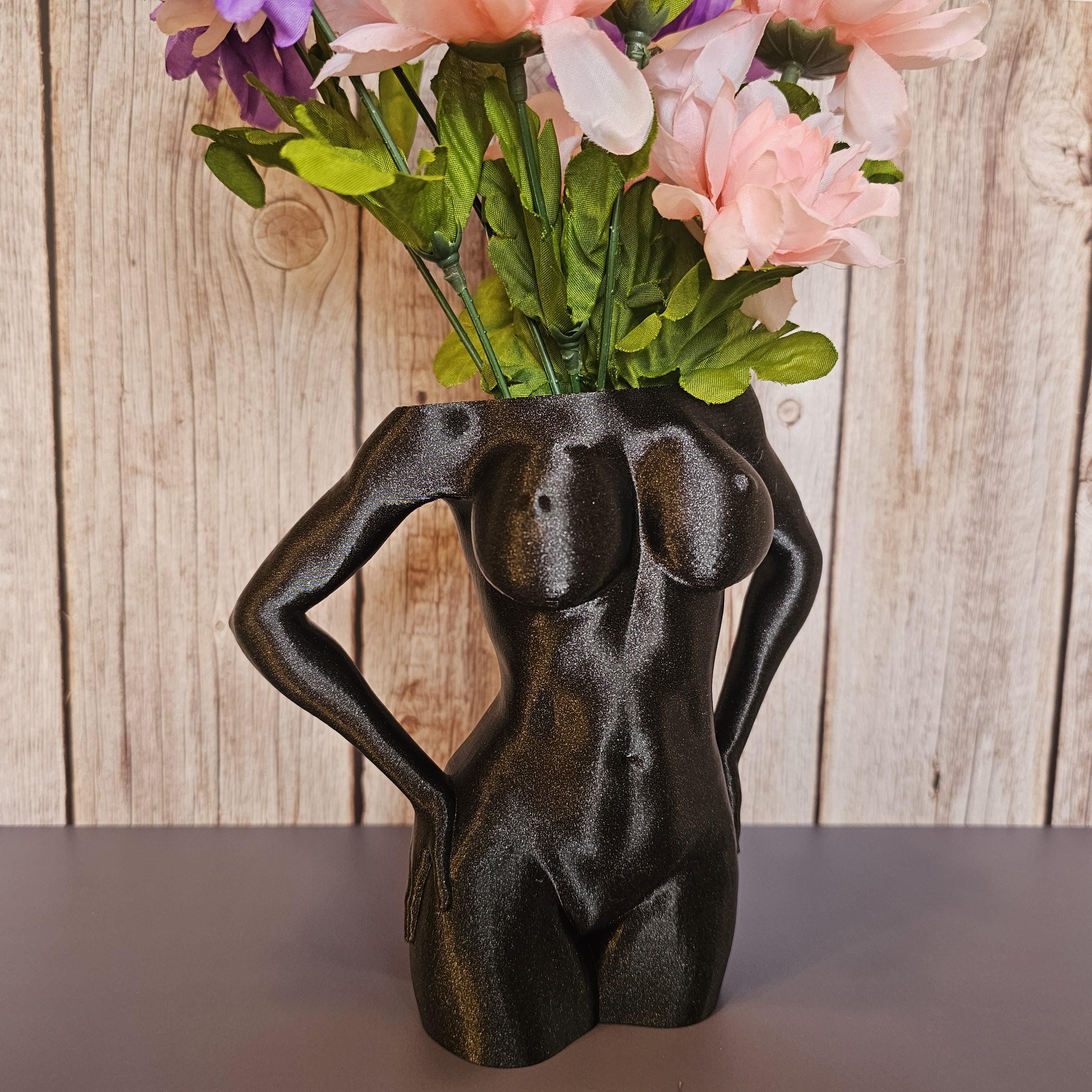 Elegant Black 3D Printed Female Torso Vase - Modern Sculpture for Contemporary Home Decor