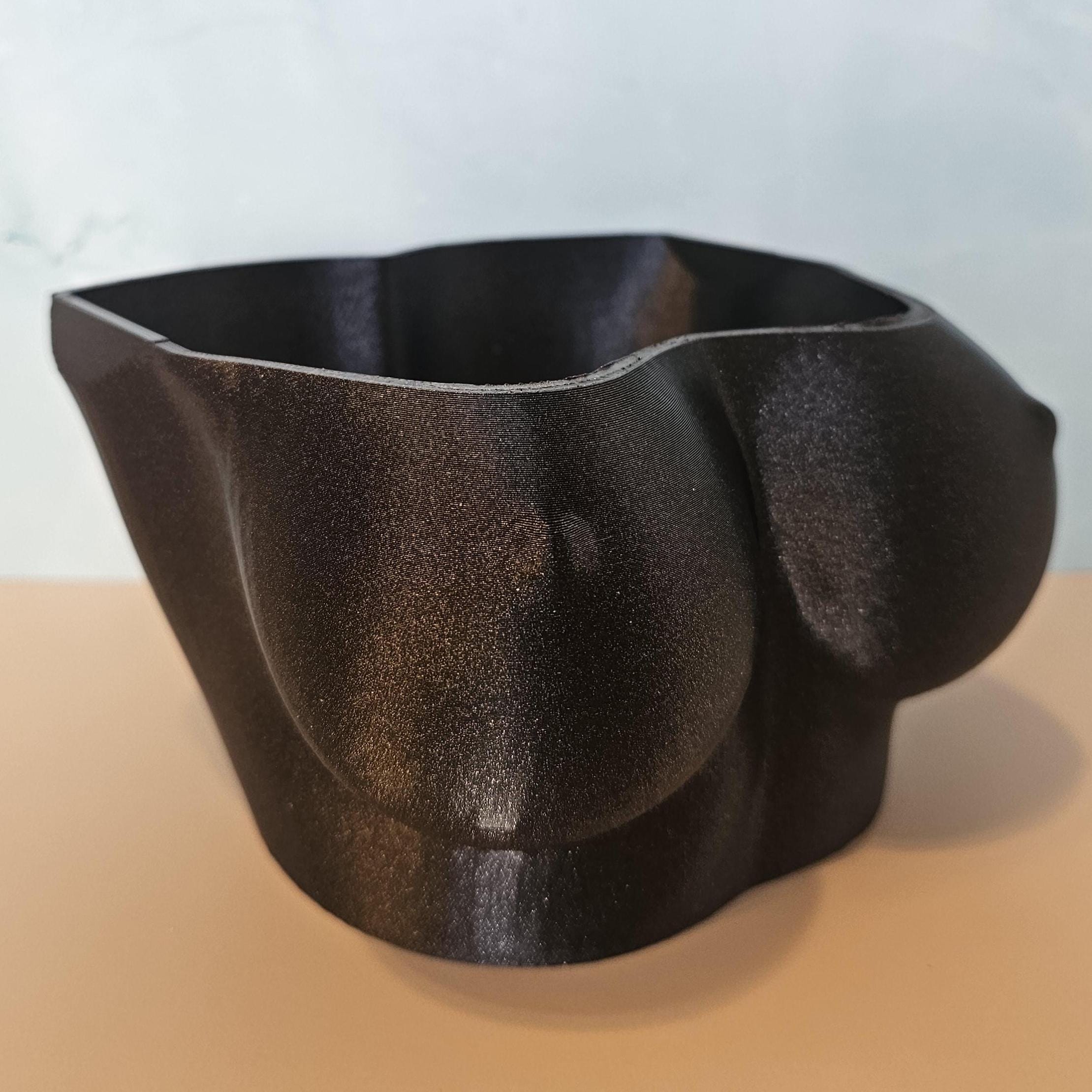 Shimmering Black 3D Printed Bust Planter: Stylish Indoor Decor for Live or Decorative Plants