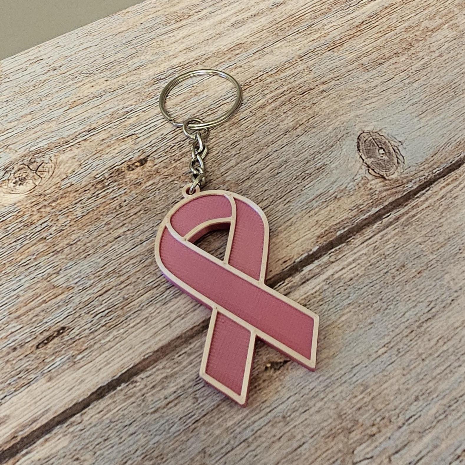 3D Printed Pink Ribbon Survivor Keychain - Breast Cancer Awareness Gift (20% Donated)