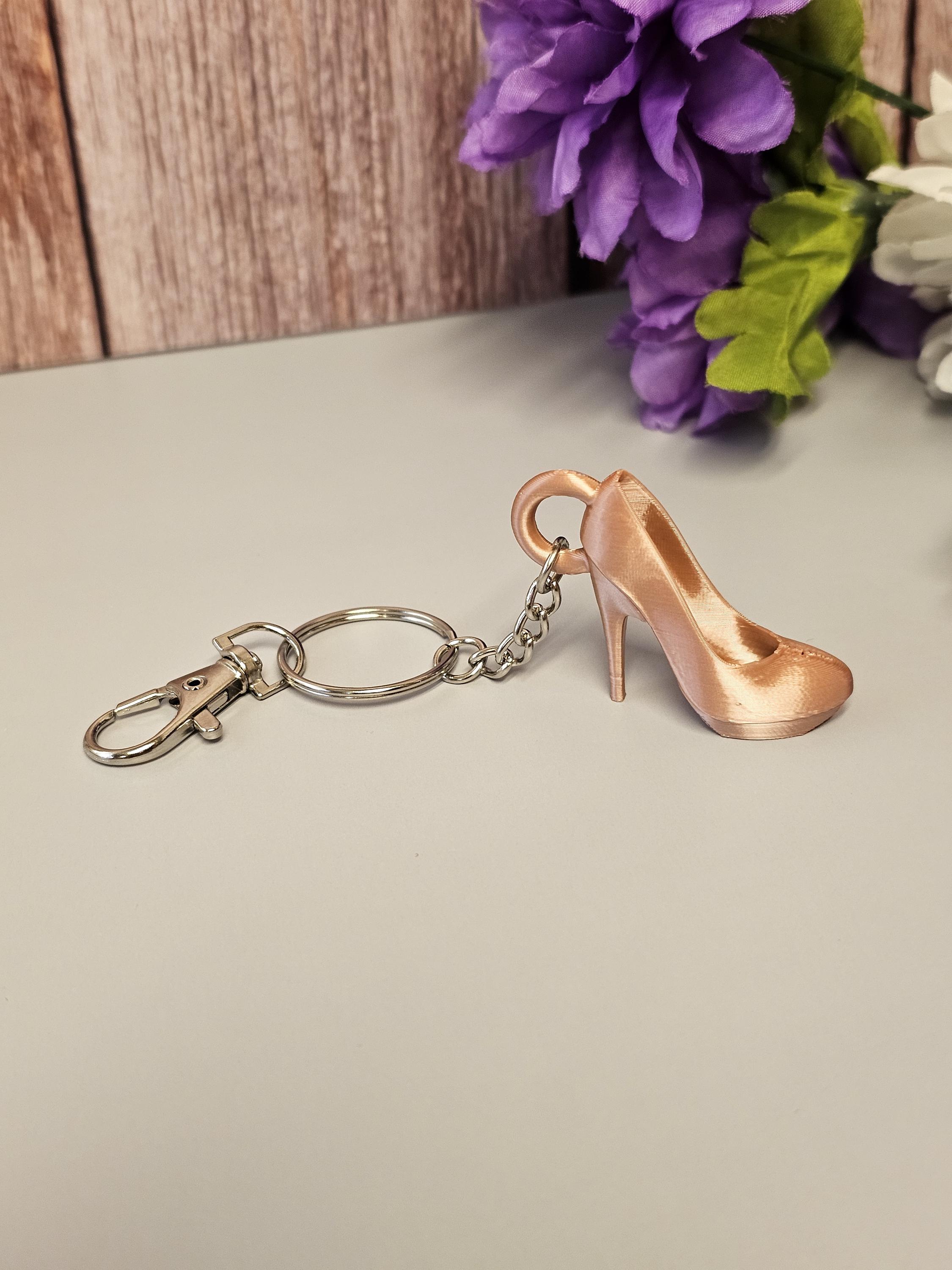 Silk Rose Gold 3D Printed Stiletto Keychain - High Heel Bag Charm for Fashion Lovers