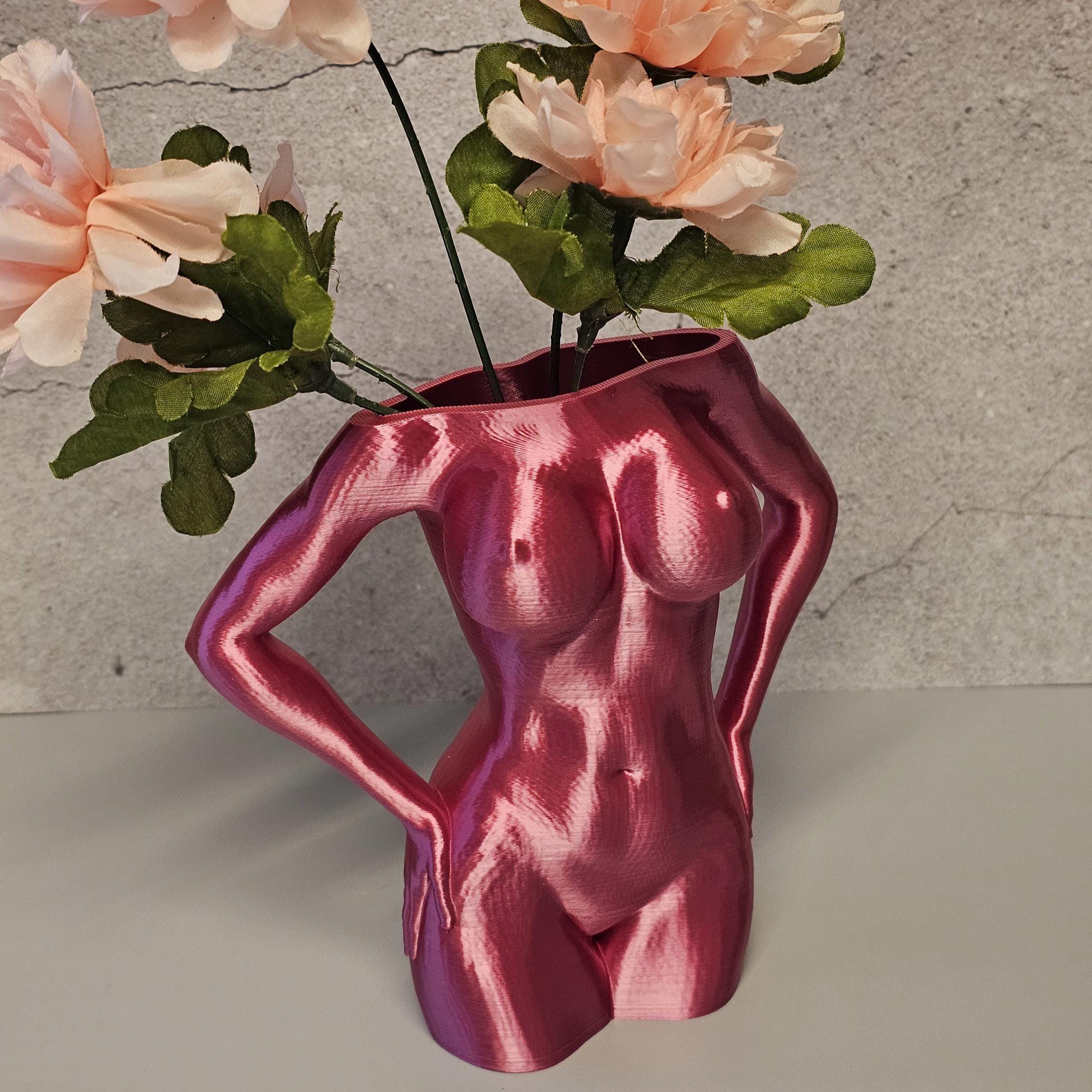 Electric Rose Torso Vase: Modern 3D Printed Sculpture