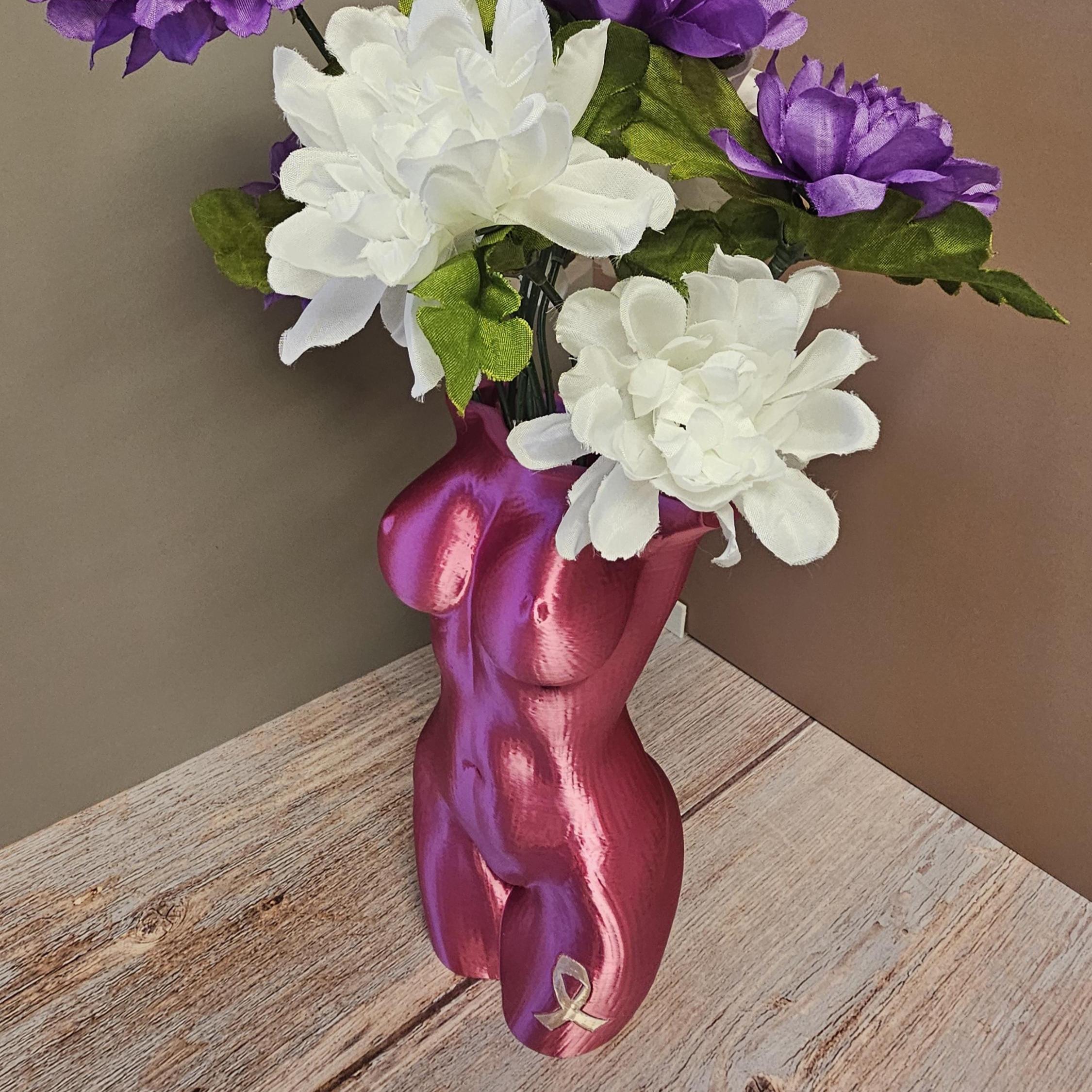 Survivor Pink Lustra Vase: 3D Printed Female Form, Breast Cancer Awareness