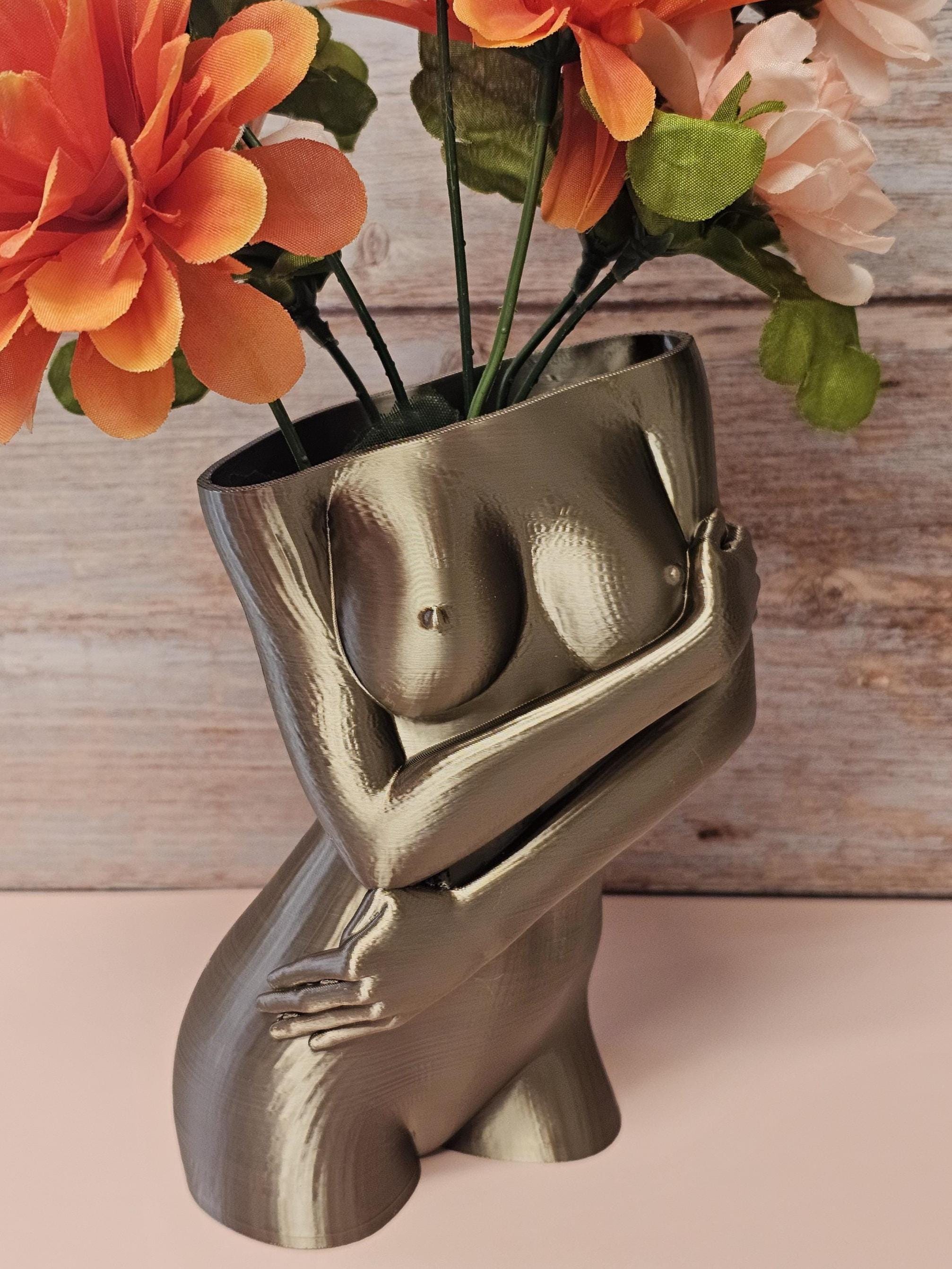 Sculptural Sable Female Torso Vase - Modern Antique Gold Body Positive Art Decor