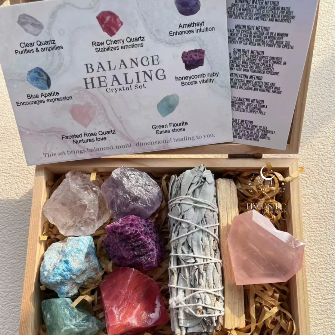 Crystal Cleansing Kit with Sage, Chakra Healing Stones & Meditation Gems, Energy Purifying Set
