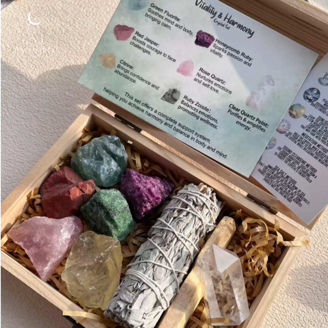 Crystal Cleansing Kit with Sage, Chakra Healing Stones & Meditation Gems, Energy Purifying Set