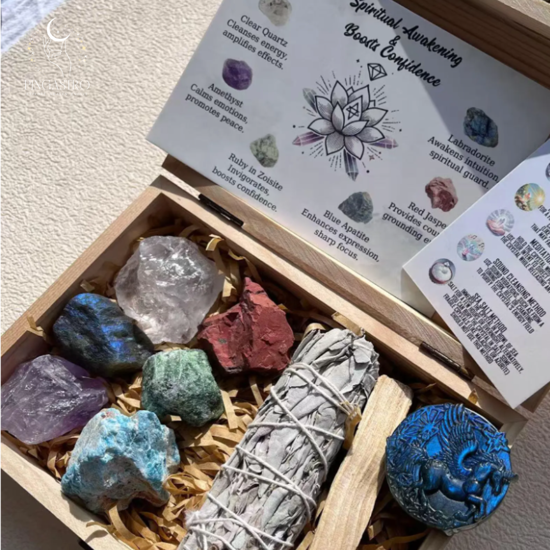 Crystal Cleansing Kit with Sage, Chakra Healing Stones & Meditation Gems, Energy Purifying Set
