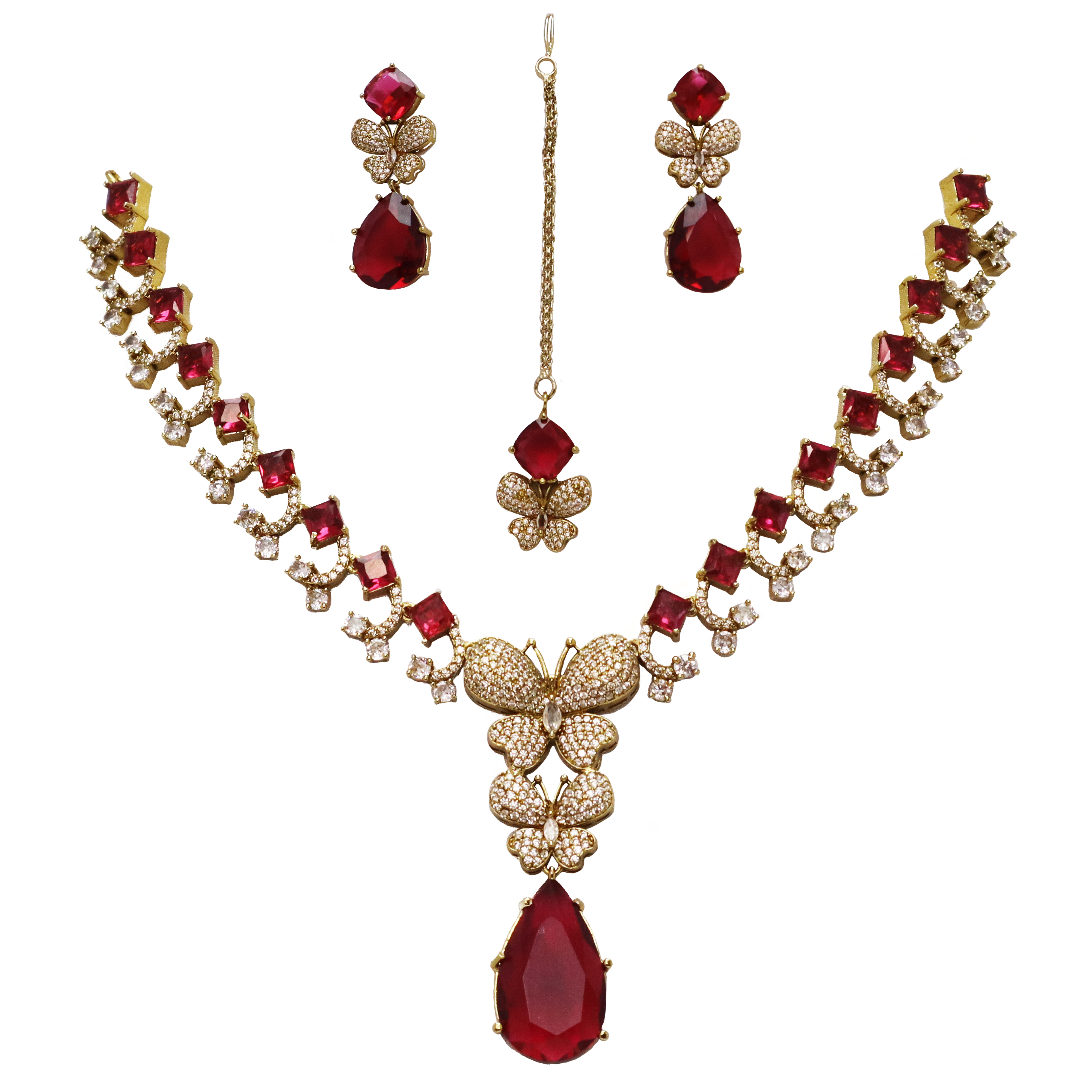 Elegant Ruby and Gold Plated Jewelry Set