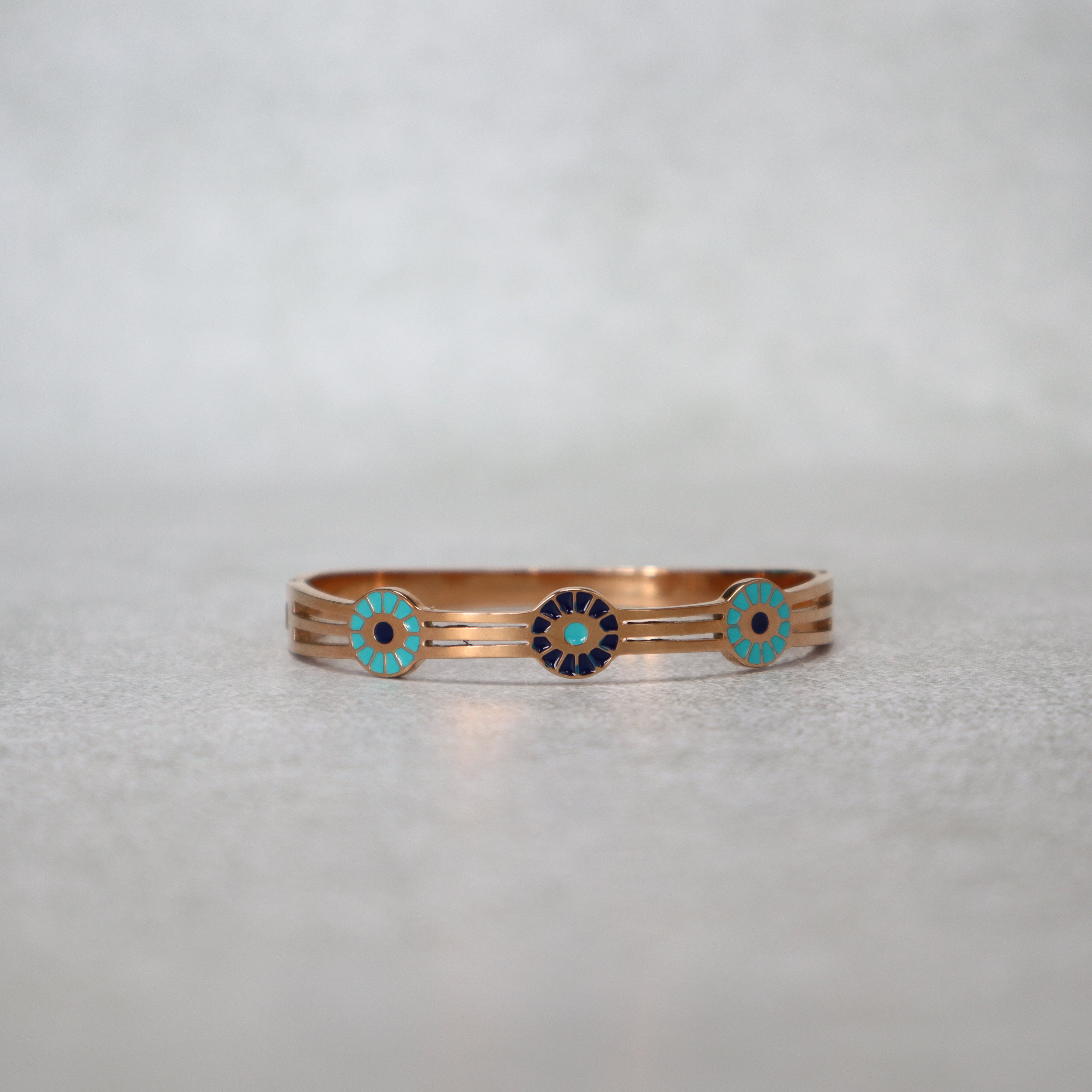 Keerthii Kalaa Rose Gold Evil Eye Bangle Bracelet for Women & Girls - Anti-Tarnish, Free Size, Side Open