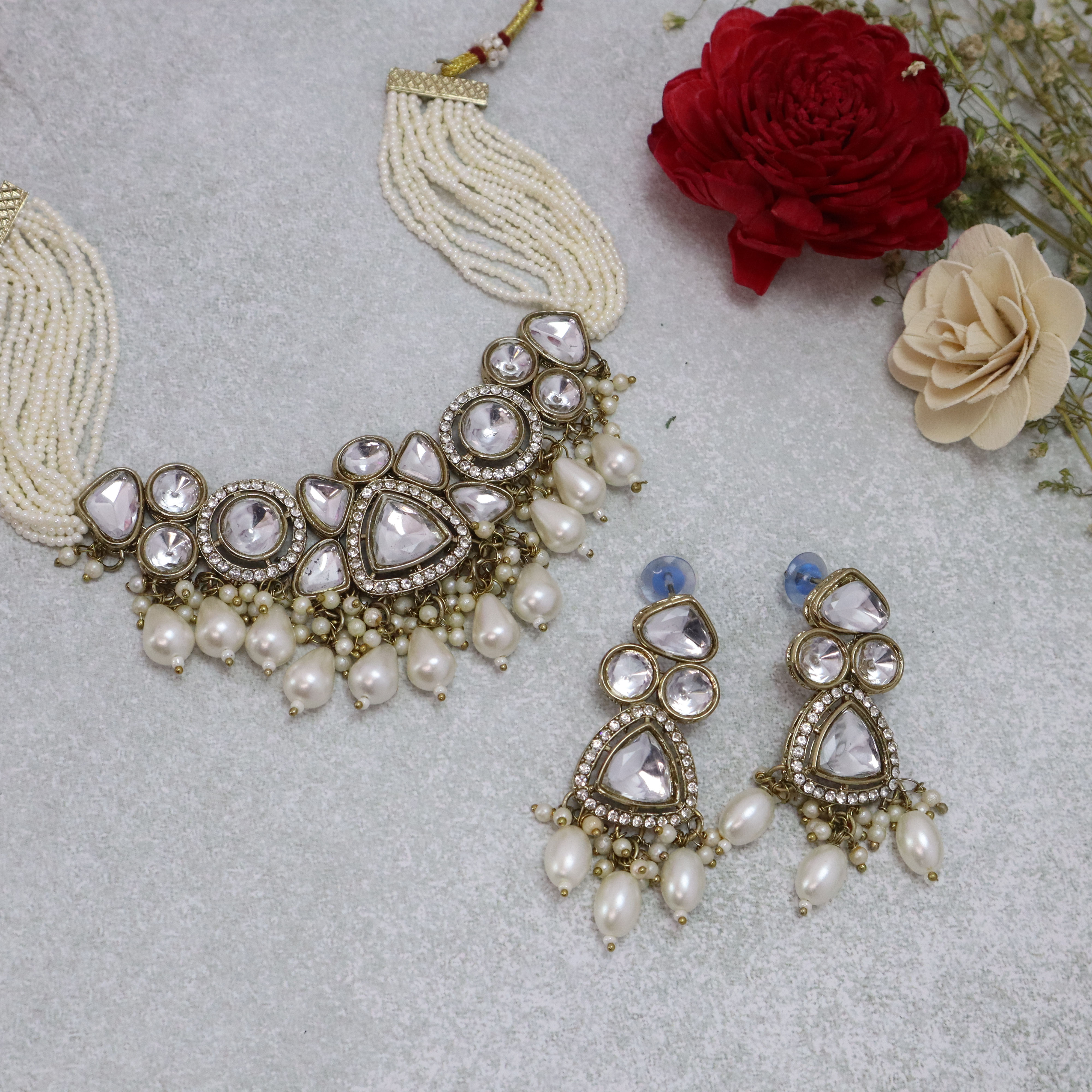 Kundan Pearl Necklace Set with Earrings - Premium Gold Finish Jewelry for Women