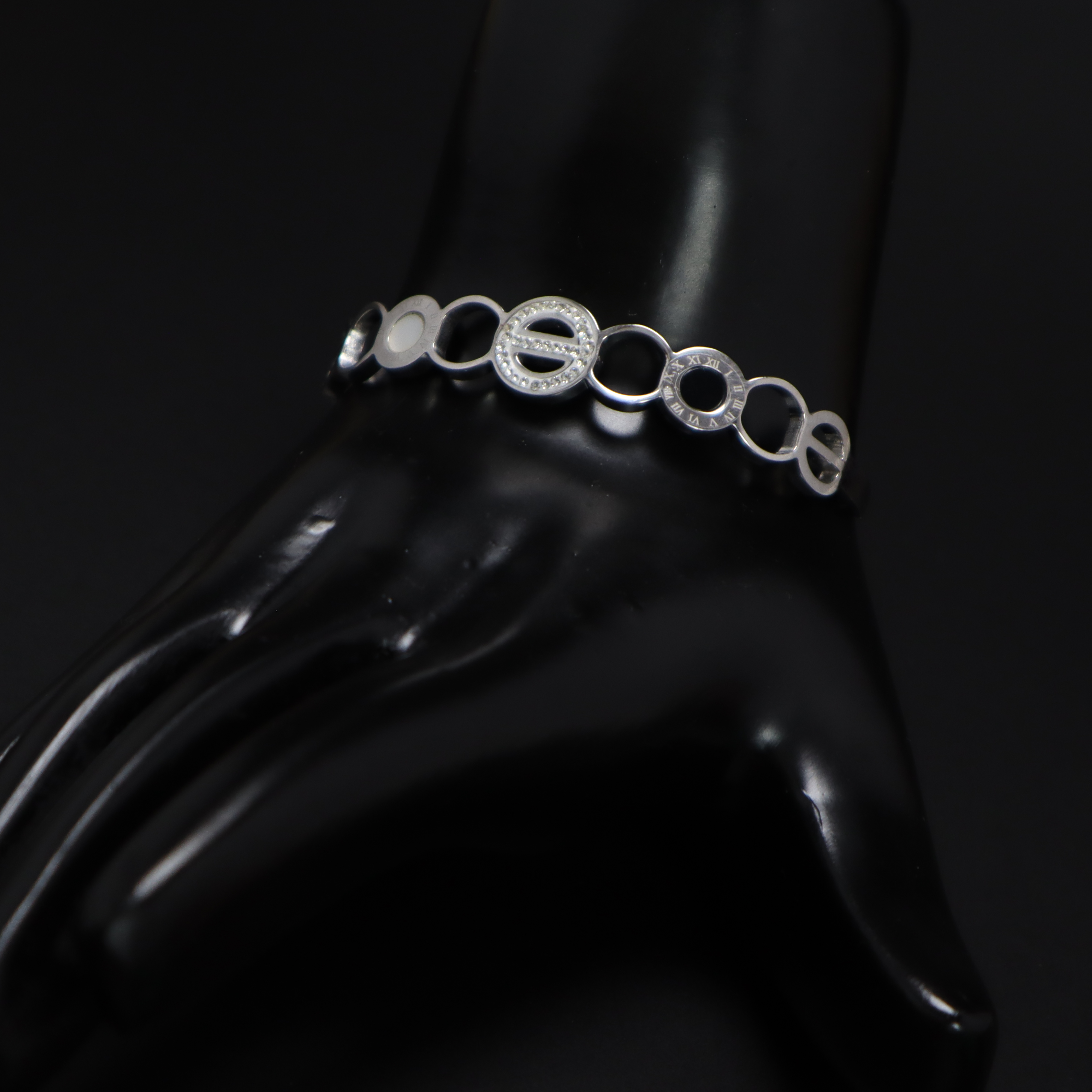 Keerthii Kalaa Modern Circle & Roman Numeral Bracelet for Women & Girls - Silver Anti-Tarnish Bangle, Free Size