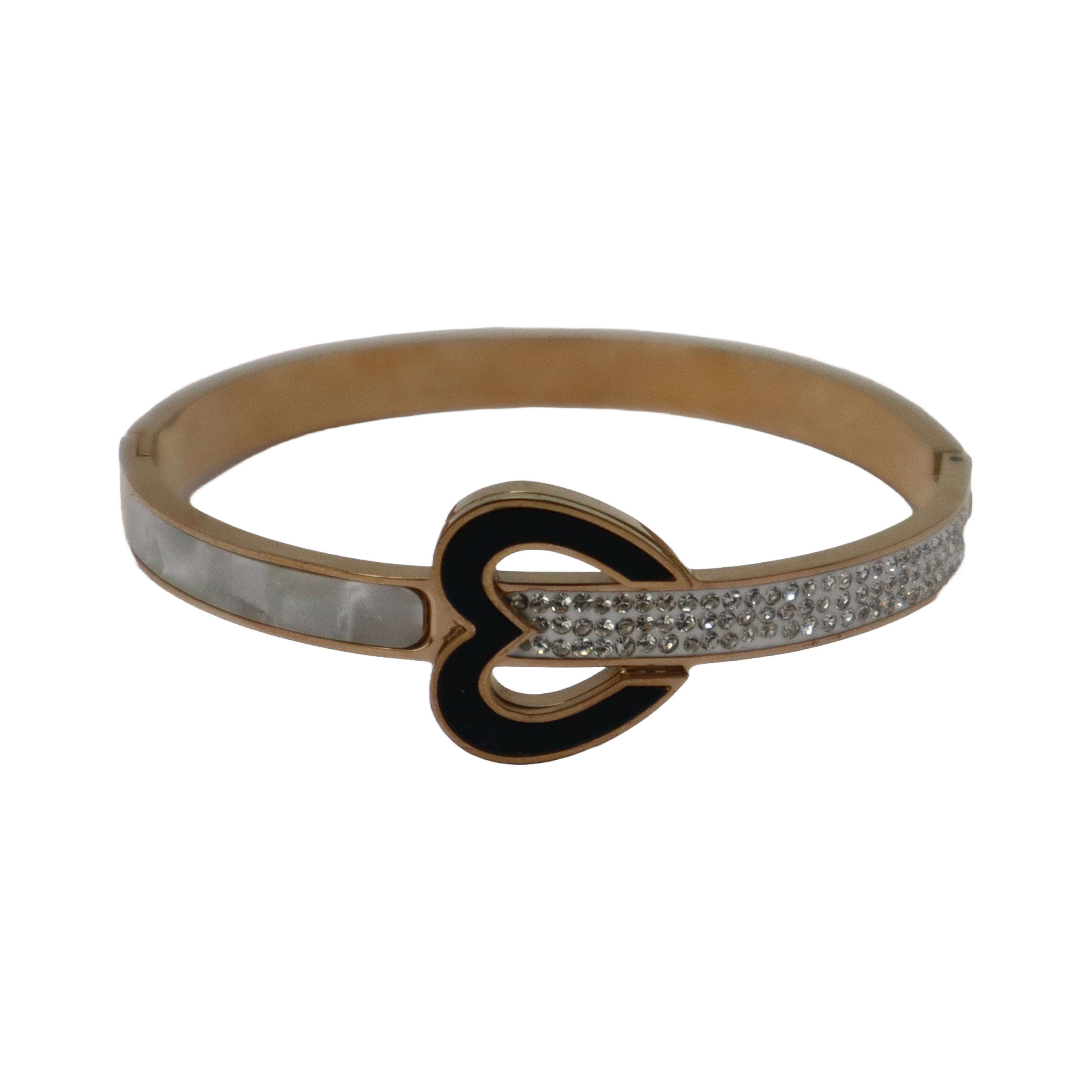 Keerthii Kalaa Rose Gold Heart Buckle Bracelet for Women - Sparkling AD Stone Bangle, Anti-Tarnish, Free Size