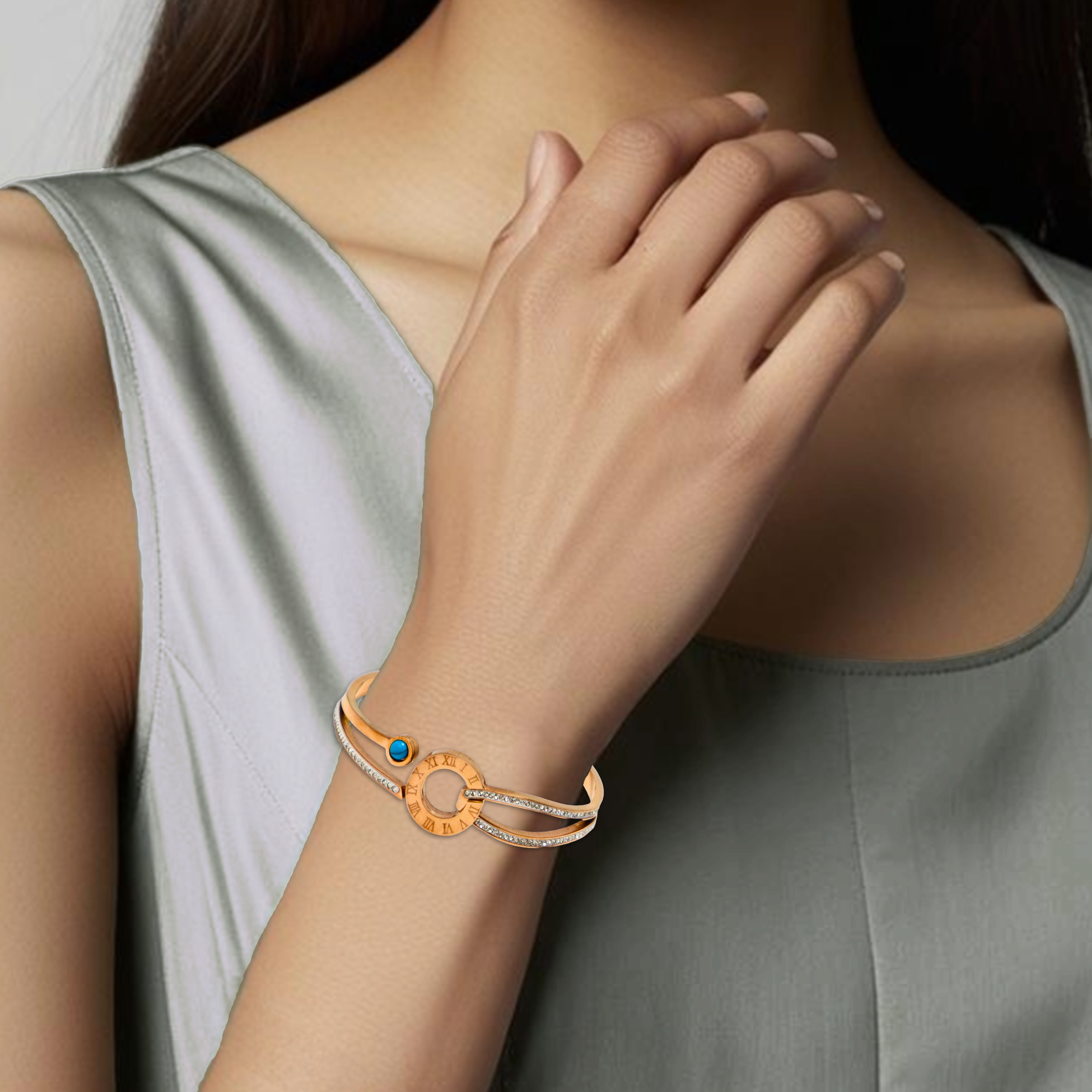 Rose Gold Roman Numeral Bracelet for Women & Girls - Adjustable Bangle