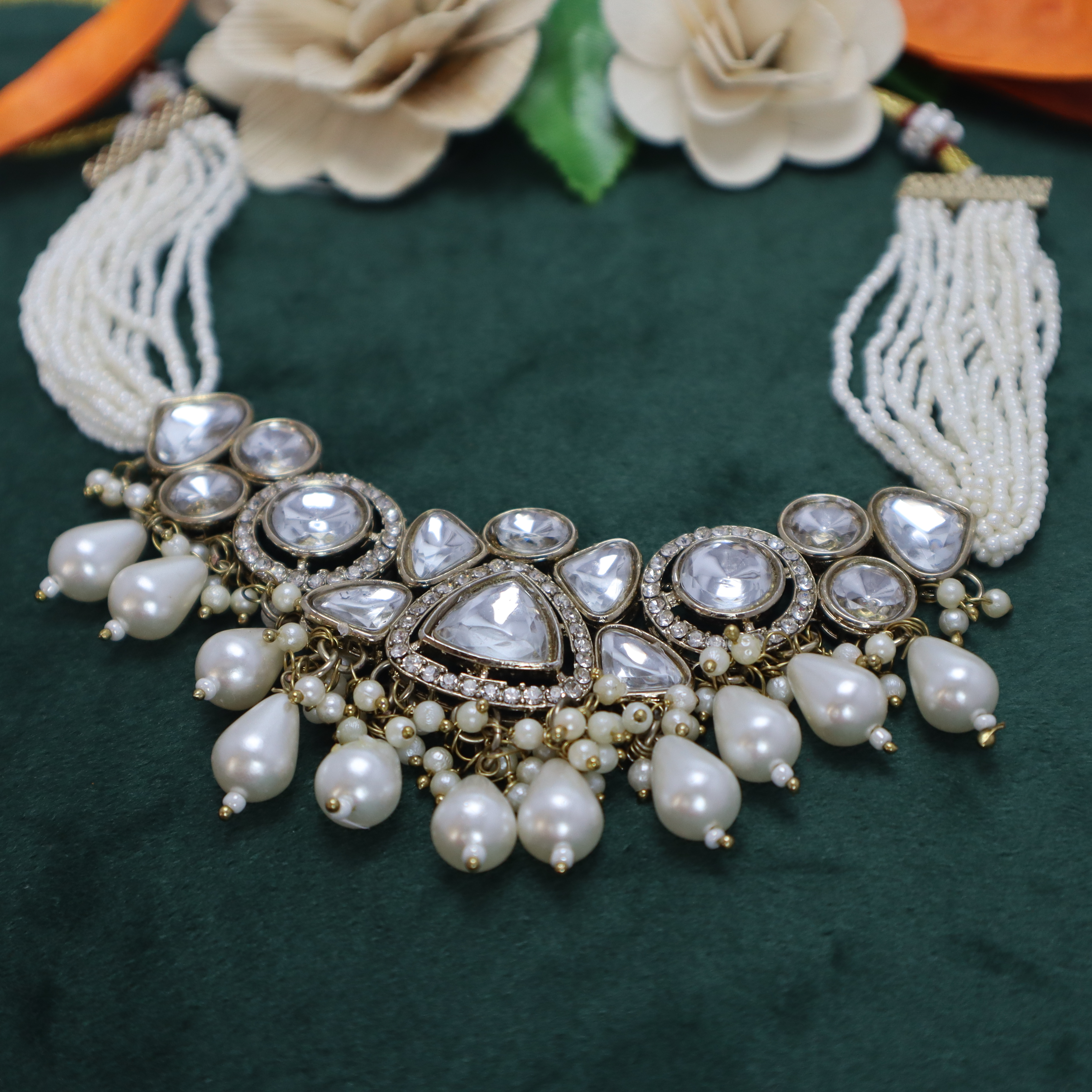 Kundan Pearl Necklace Set with Earrings - Premium Gold Finish Jewelry for Women