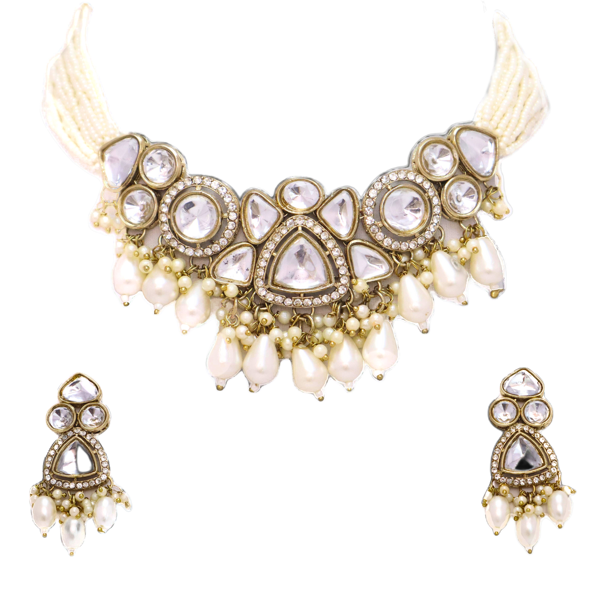 Kundan Pearl Necklace Set with Earrings - Premium Gold Finish Jewelry for Women