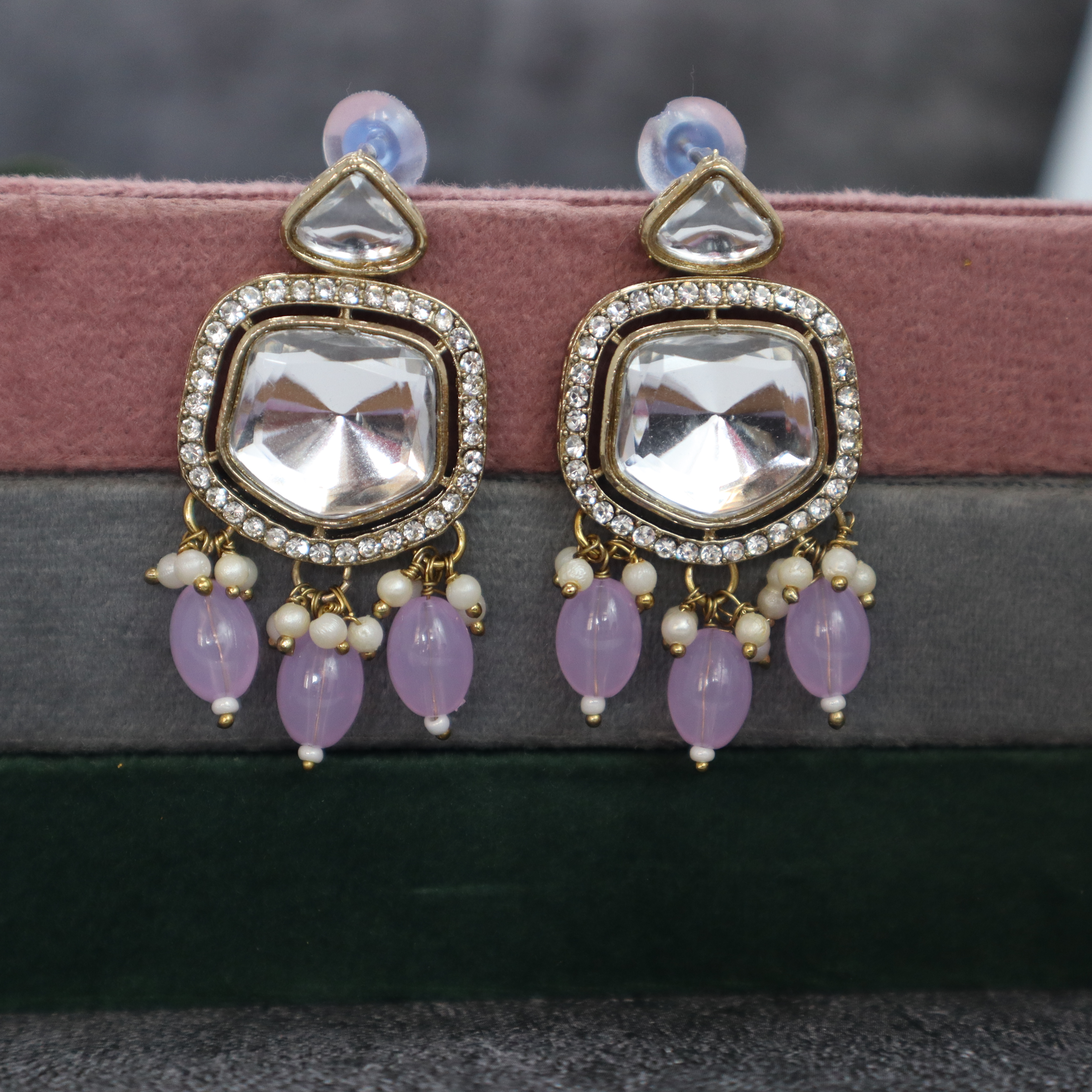 Kundan Choker Necklace Set with Light Purple Beads, Earrings & Mang Tika - Premium Gold Finish Jewelry for Women