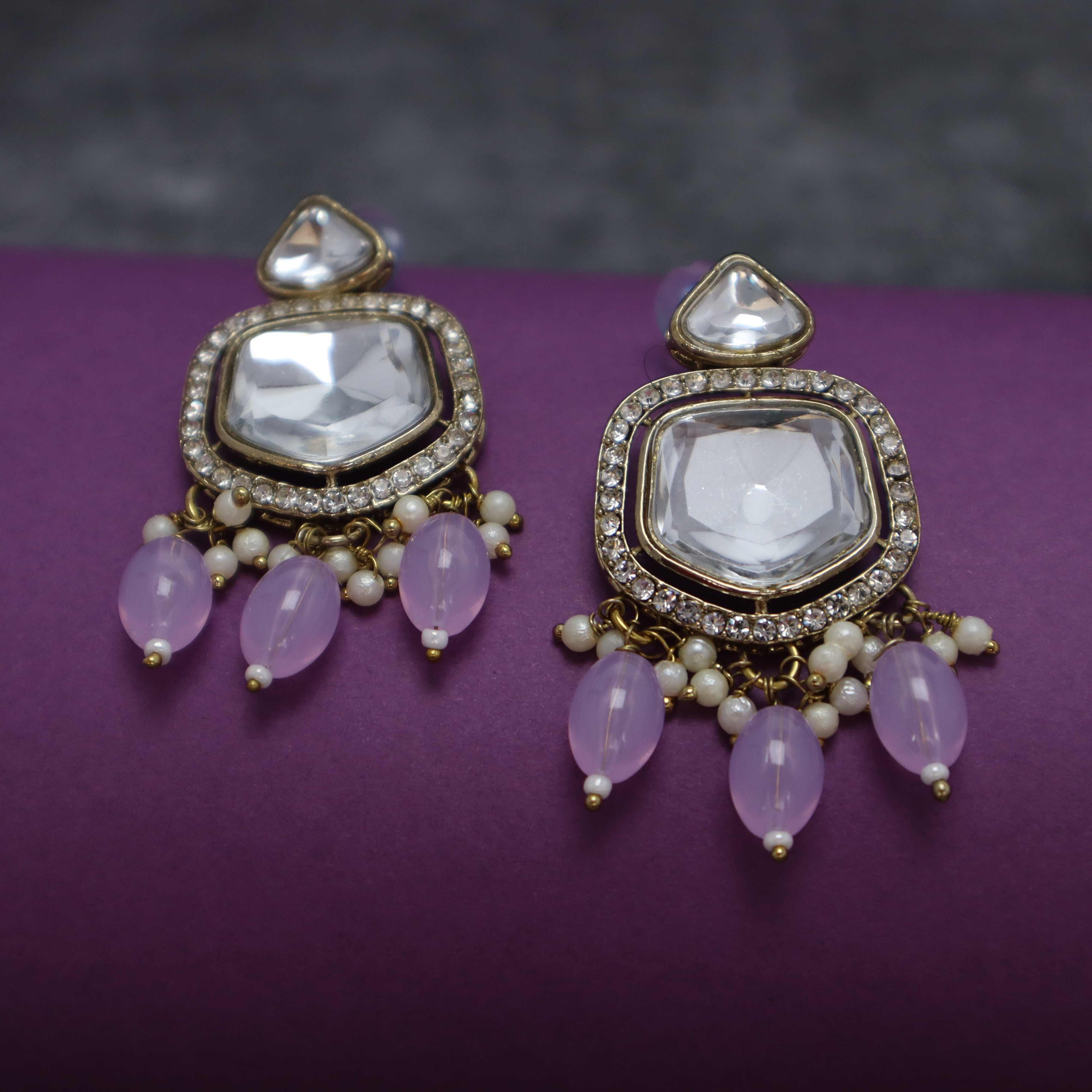 Kundan Choker Necklace Set with Light Purple Beads, Earrings & Mang Tika - Premium Gold Finish Jewelry for Women