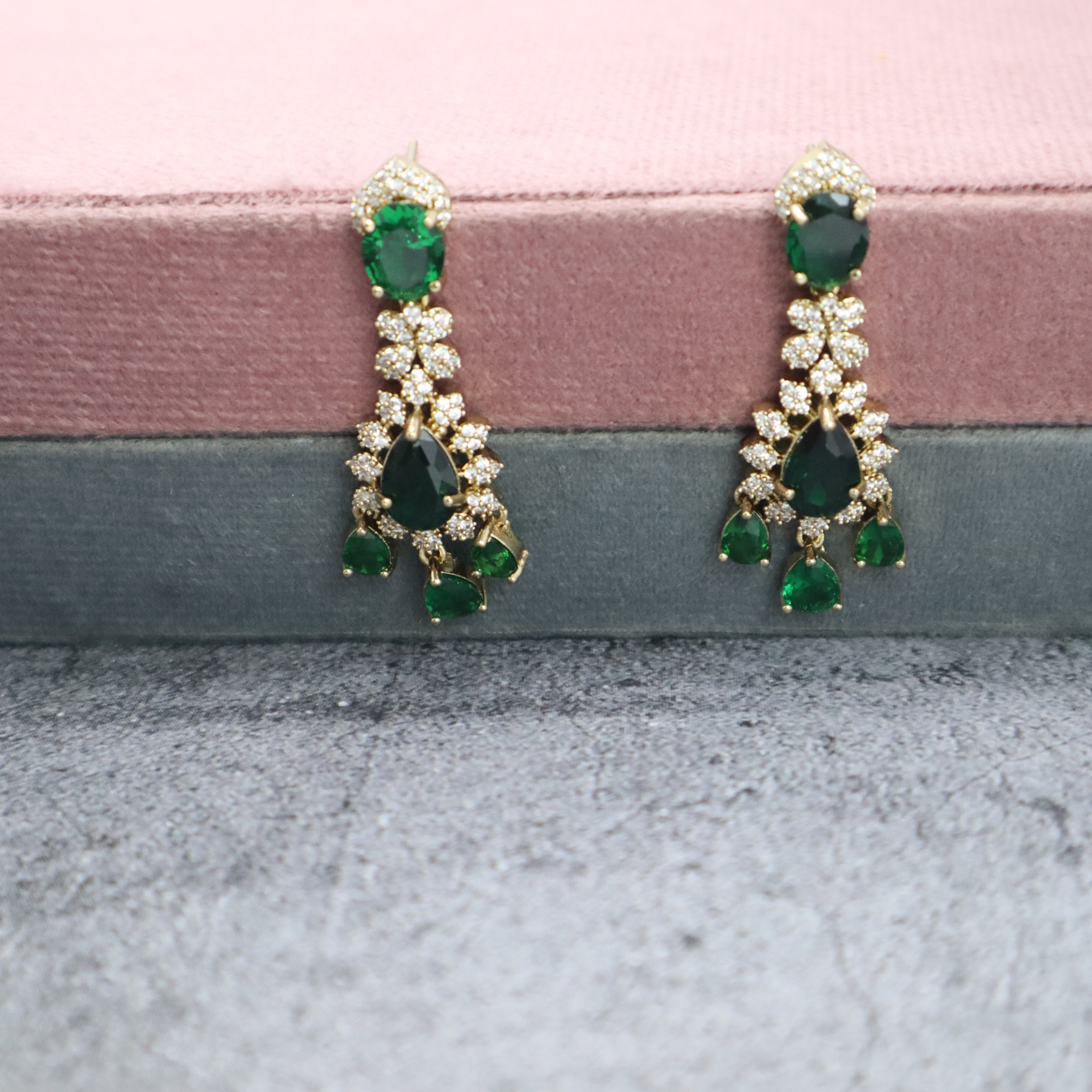 Emerald Green AD Stone Necklace Set with Earrings - Premium Mehndi Finish Jewelry for Women