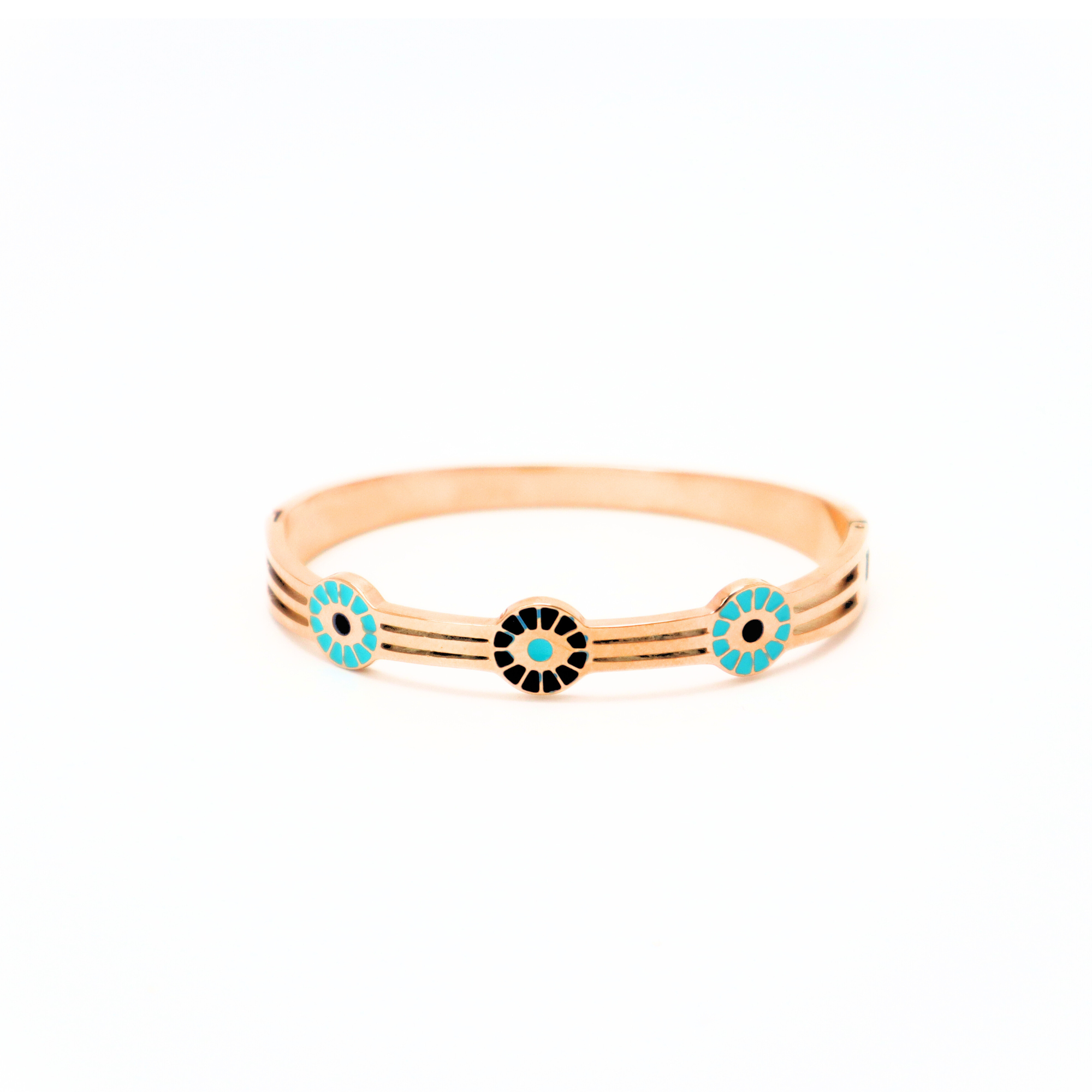 Keerthii Kalaa Rose Gold Evil Eye Bangle Bracelet for Women & Girls - Anti-Tarnish, Free Size, Side Open