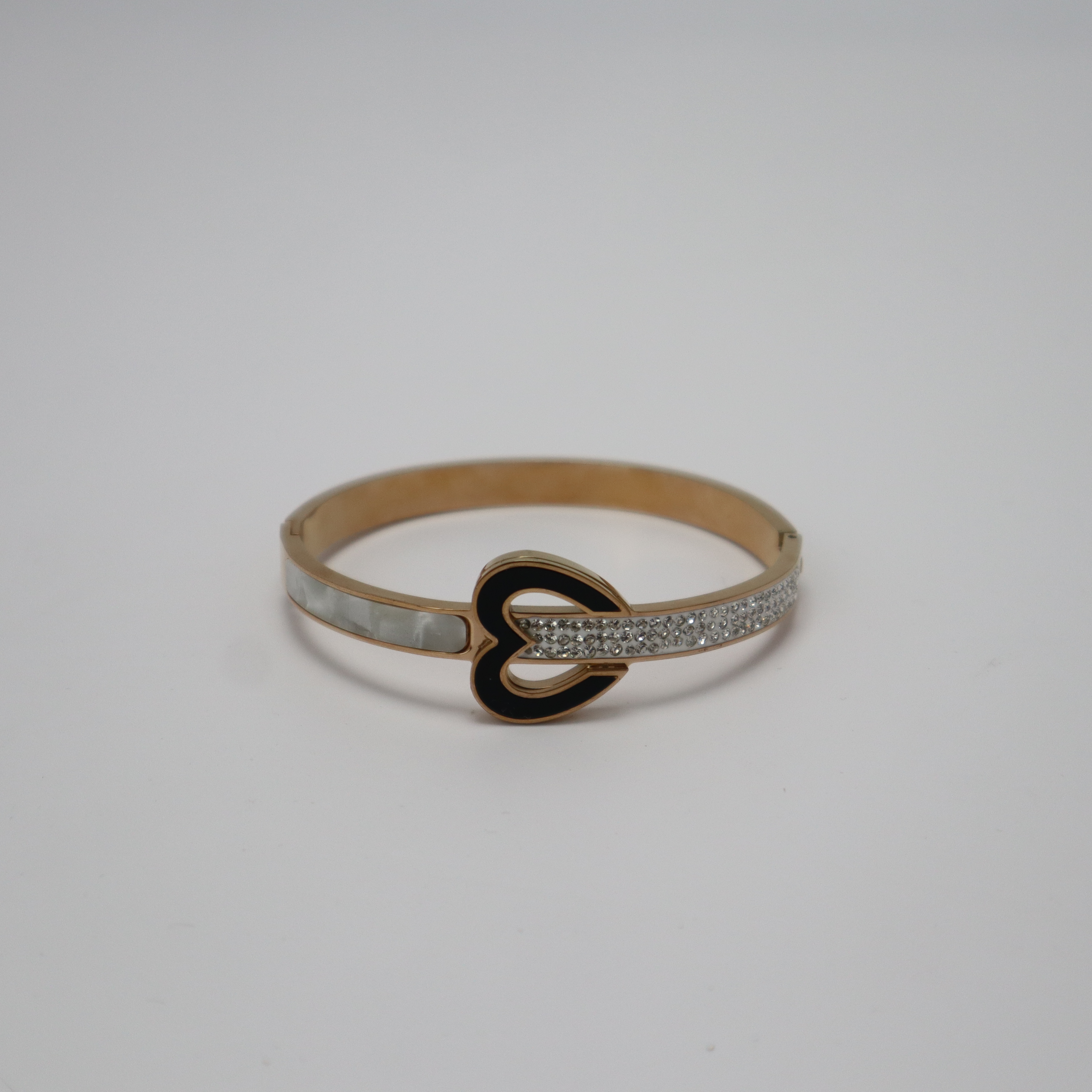 Keerthii Kalaa Rose Gold Heart Buckle Bracelet for Women - Sparkling AD Stone Bangle, Anti-Tarnish, Free Size