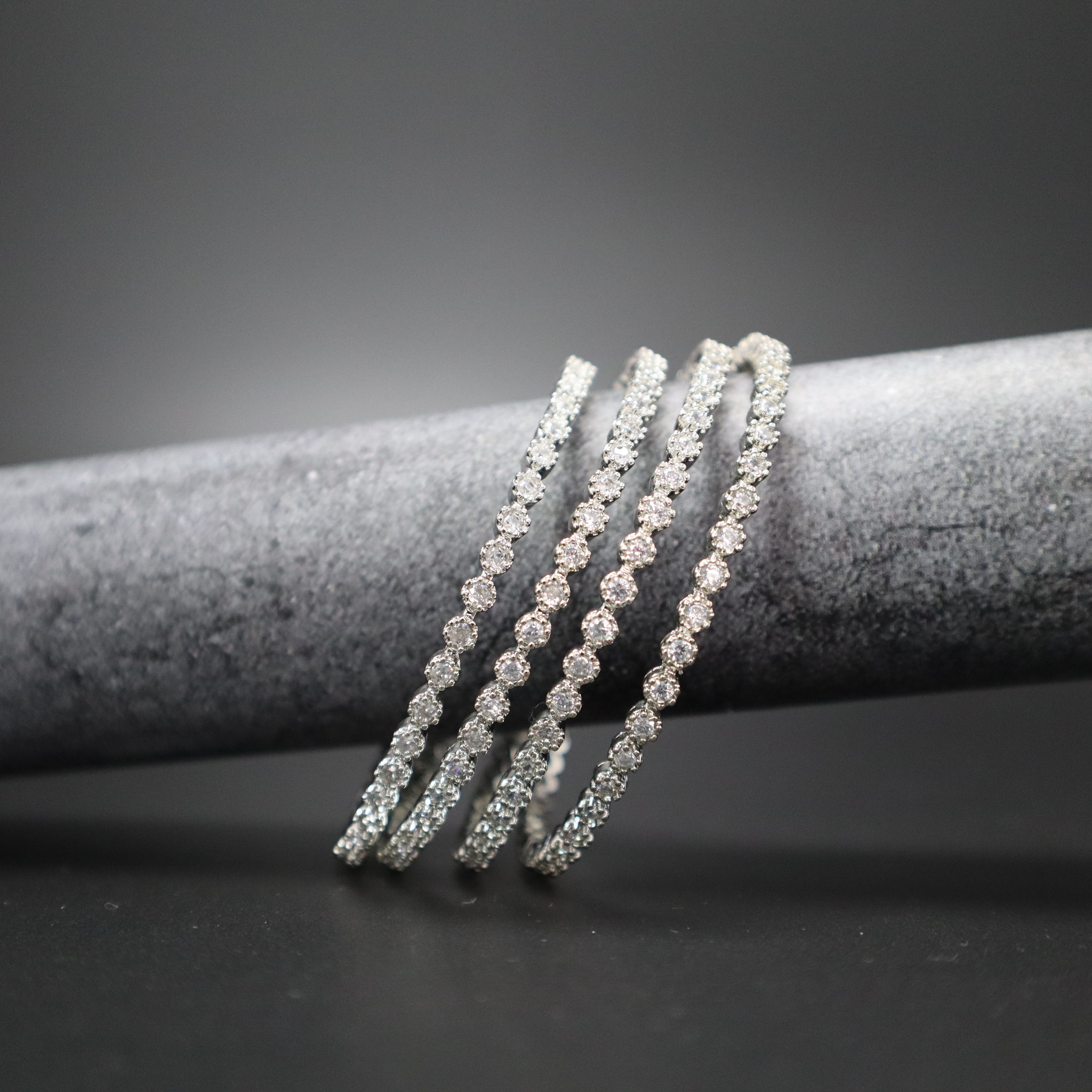 Sparkling AD Stone Bangle Set of 4 for Women - Premium Silver Bangles for Party & Wedding