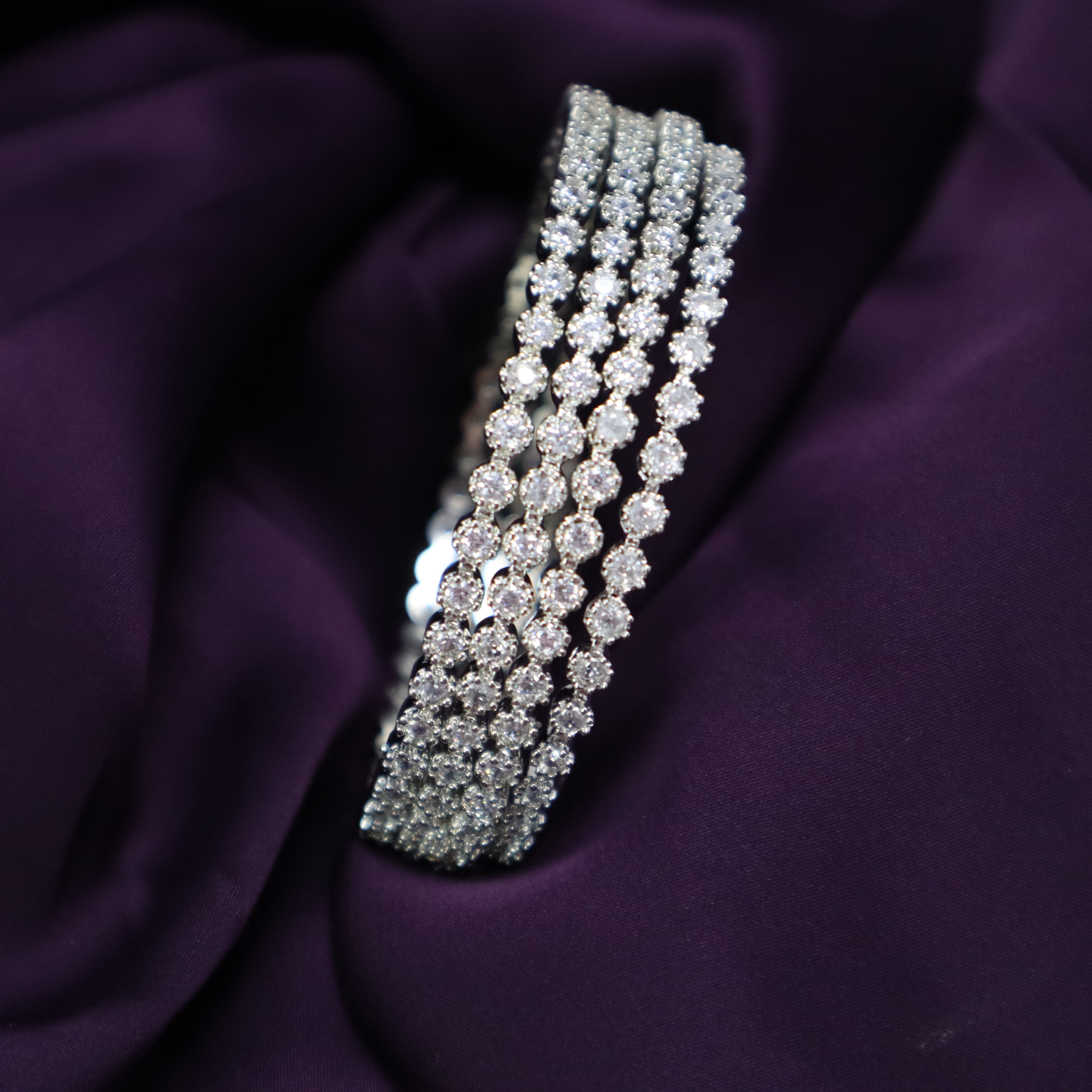 Sparkling AD Stone Bangle Set of 4 for Women - Premium Silver Bangles for Party & Wedding