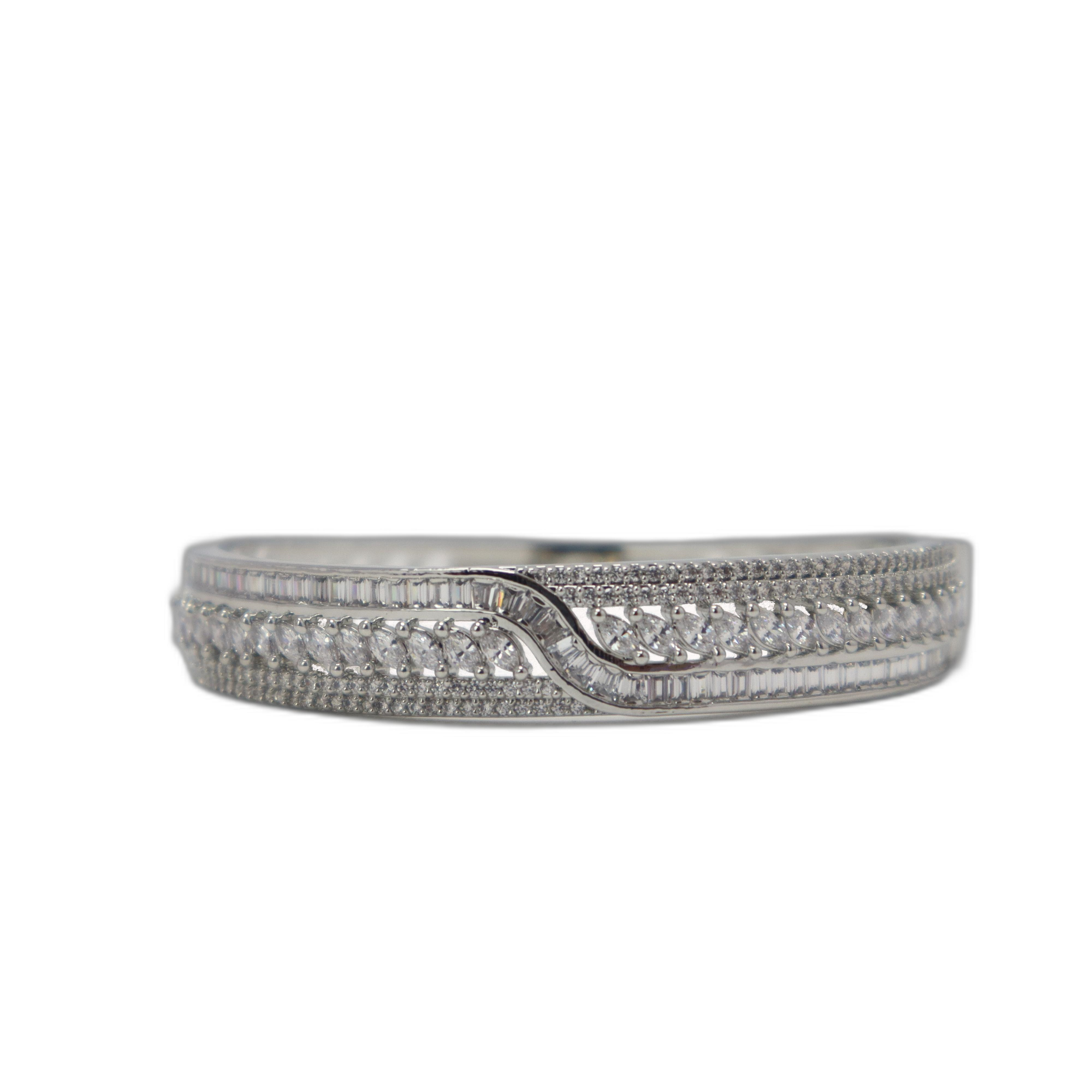 Keerthii Kalaa Wave Design AD Stone Bracelet for Women & Girls - Sparkling Silver Bangle, Side Open, Free Size