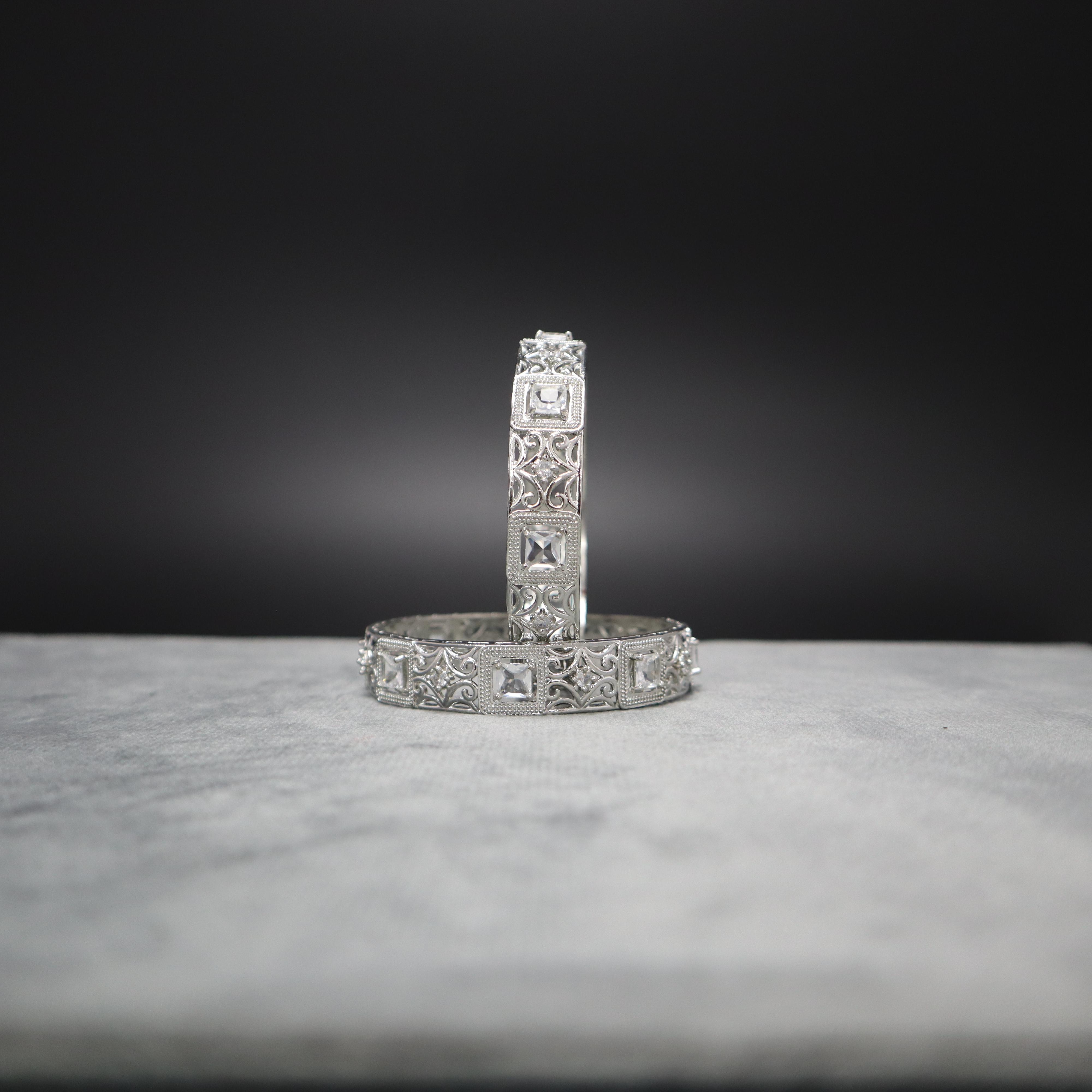 Keerthii Kalaa Square AD Stone Bangle Set for Women - Premium Silver Bangles for Party & Special Occasion