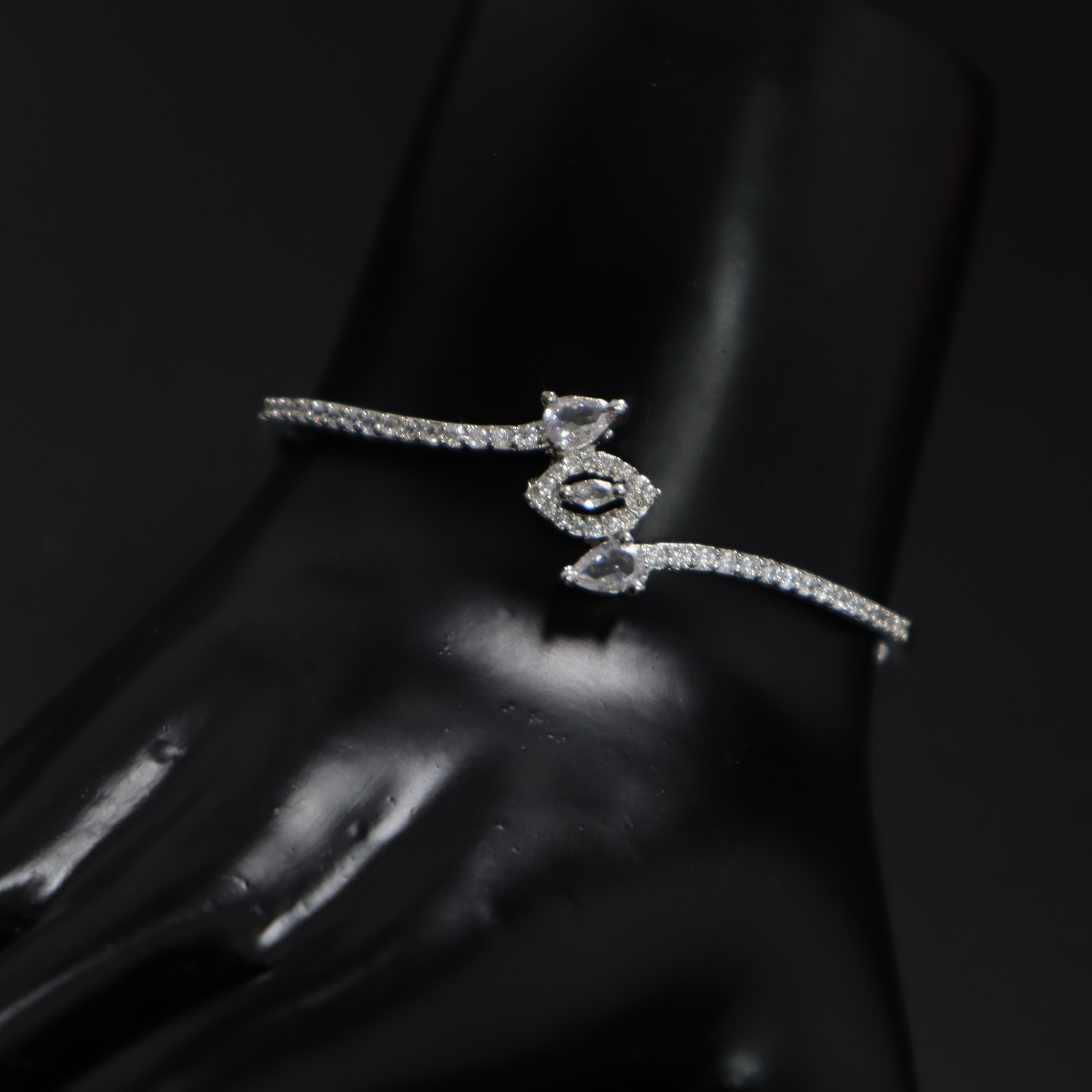 Keerthii Kalaa Marquise & Pear AD Stone Open Cuff Bracelet for Women & Girls - Sparkling Silver Bangle, Free Size