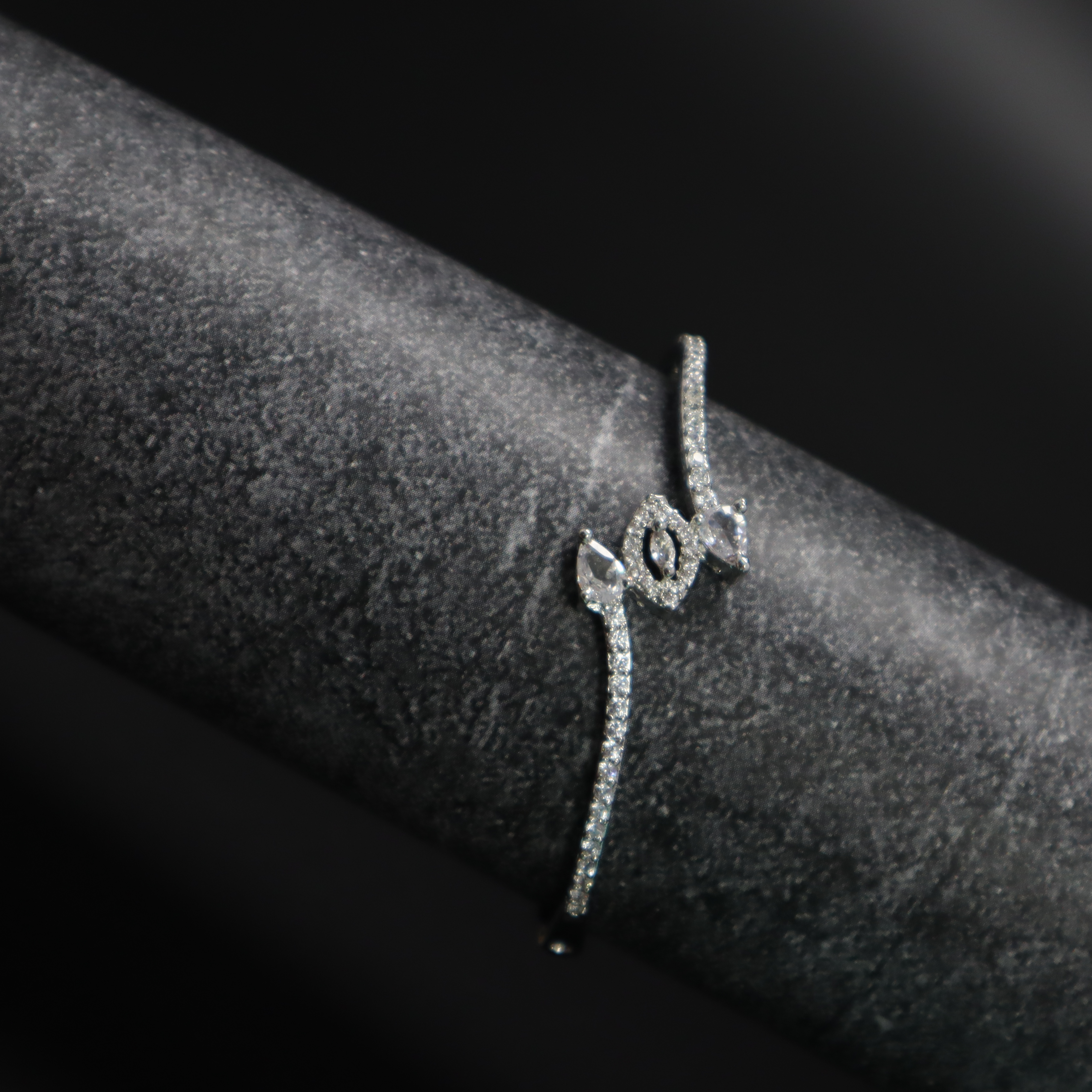 Keerthii Kalaa Marquise & Pear AD Stone Open Cuff Bracelet for Women & Girls - Sparkling Silver Bangle, Free Size