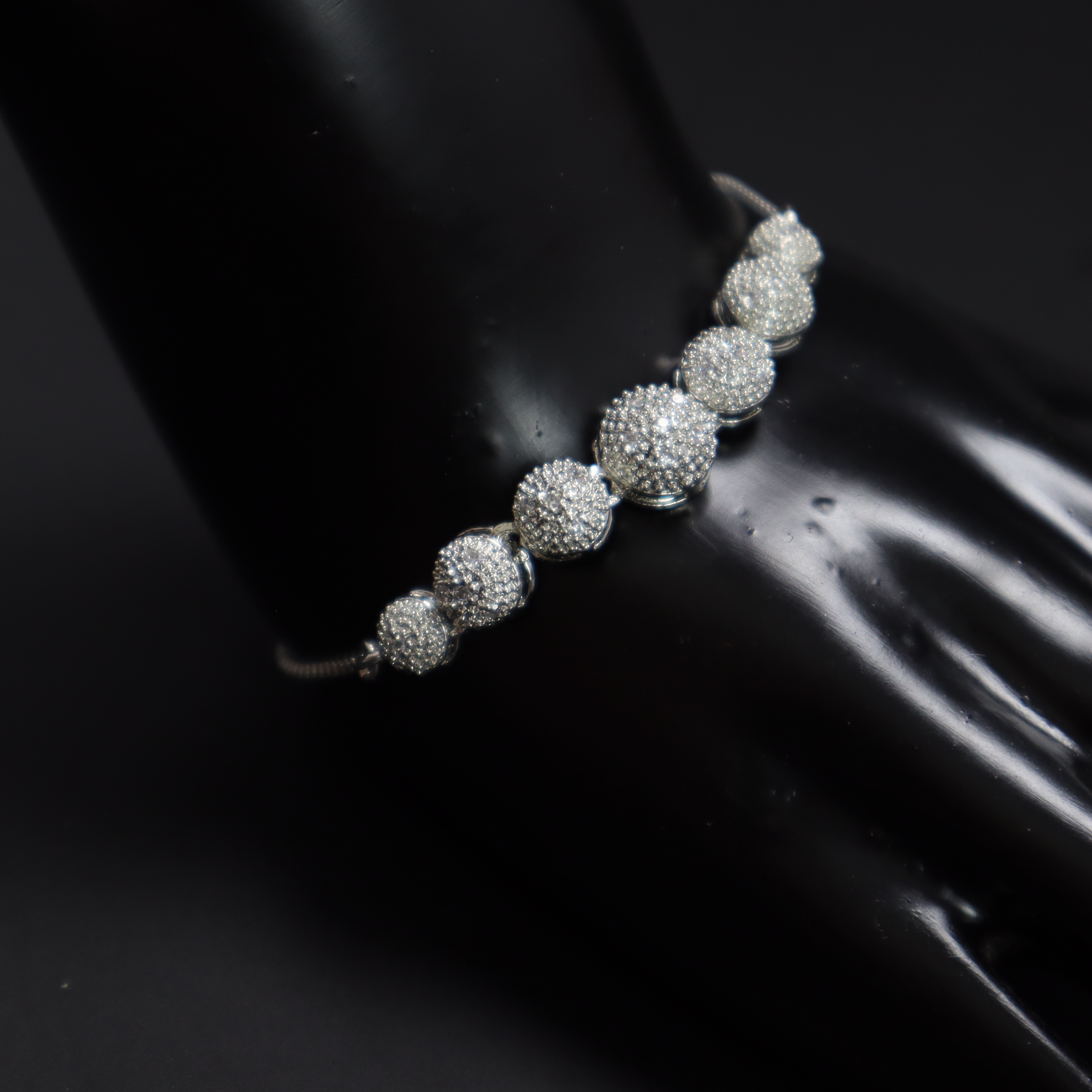 Keerthii Kalaa Sparkling Pave Ball Bracelet for Girls - Silver Adjustable Chain Bracelet with American Diamonds