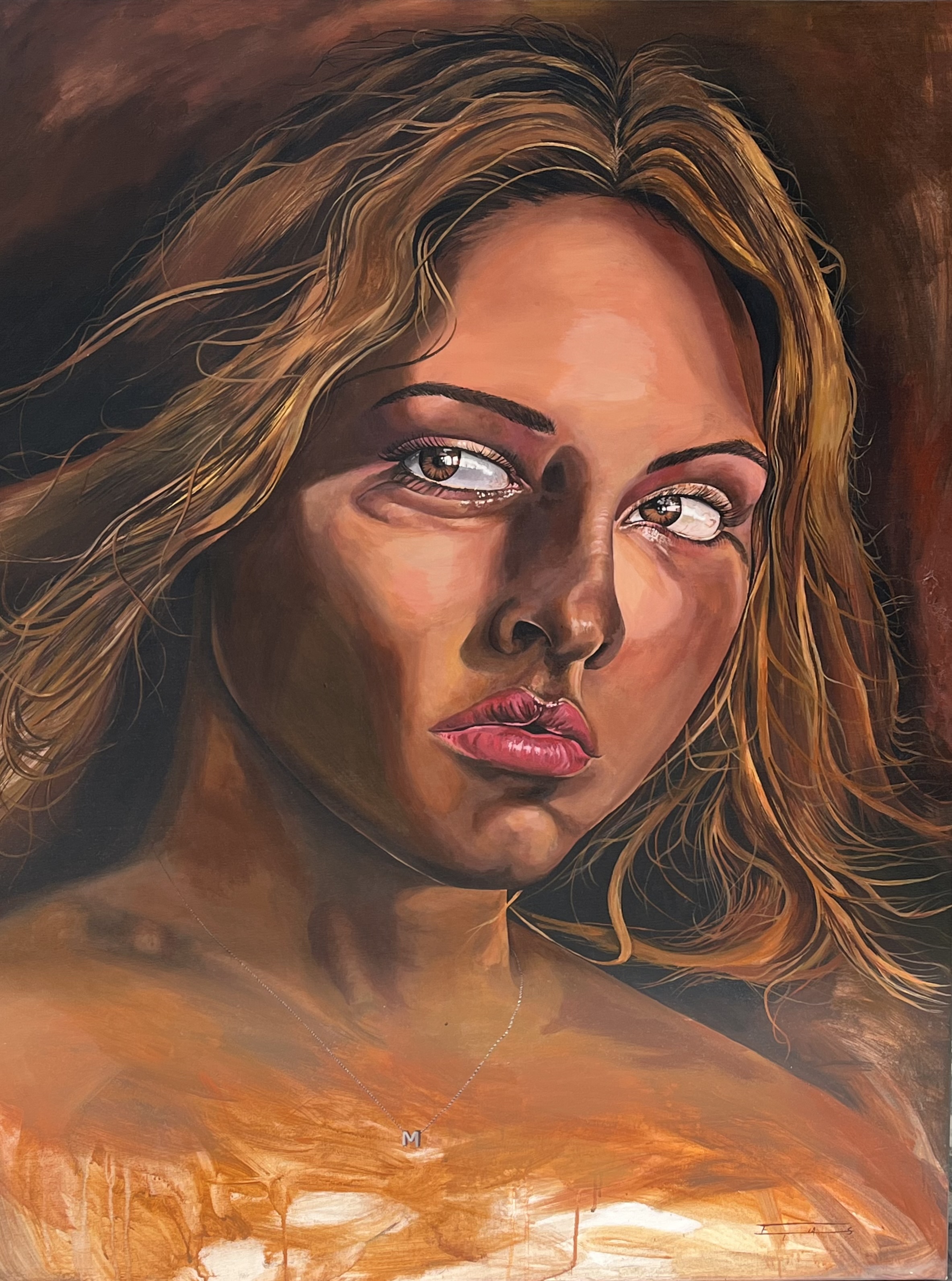 Pintura de retrato con flores