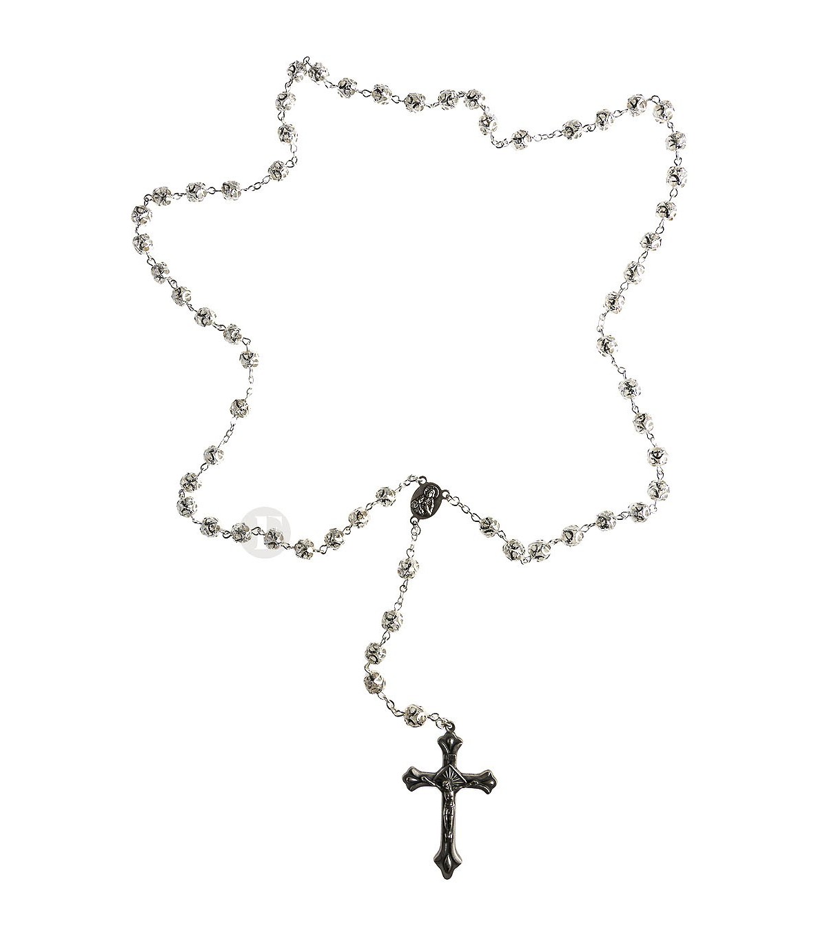 Chapelet argenté avec croix perles 7mm