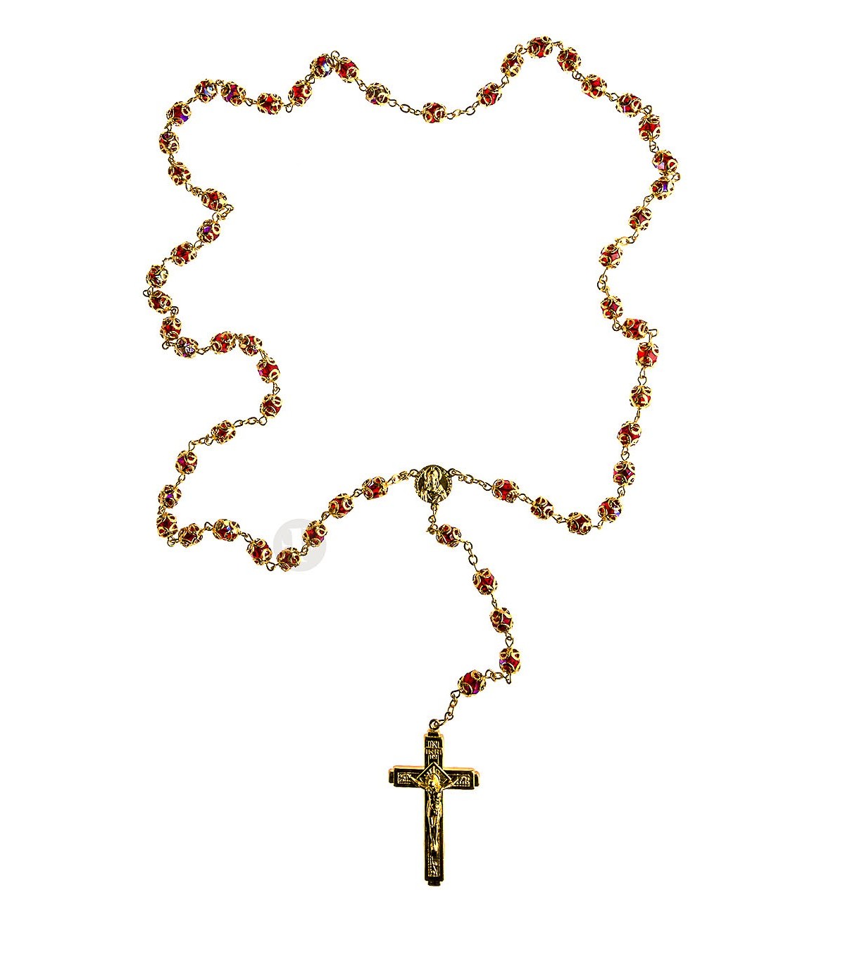 chapelet doré perles rouges 7mm