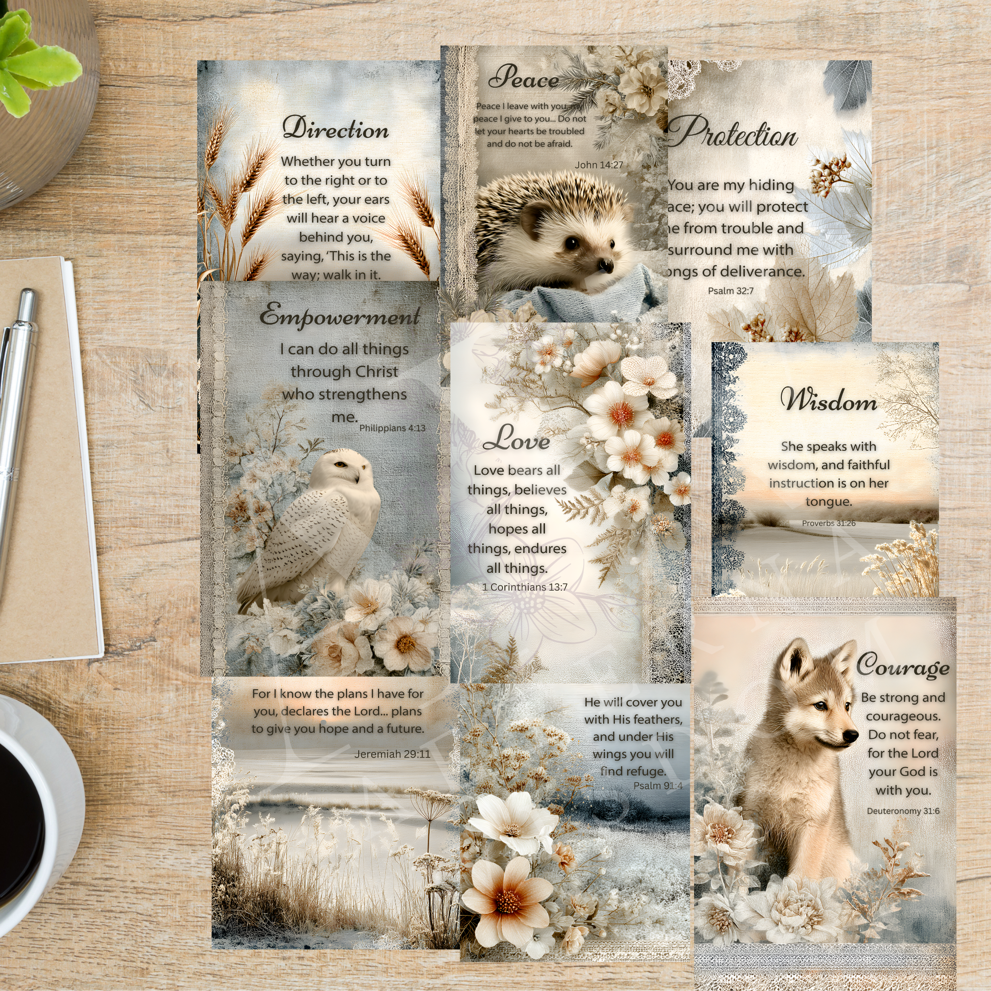 Winter Grace Scripture Cards Printable | 24 Christian Encouragement Cards | Inspirational Bible Verse Cards | Faith Devotional Cards | Shabby Chic Winter Art