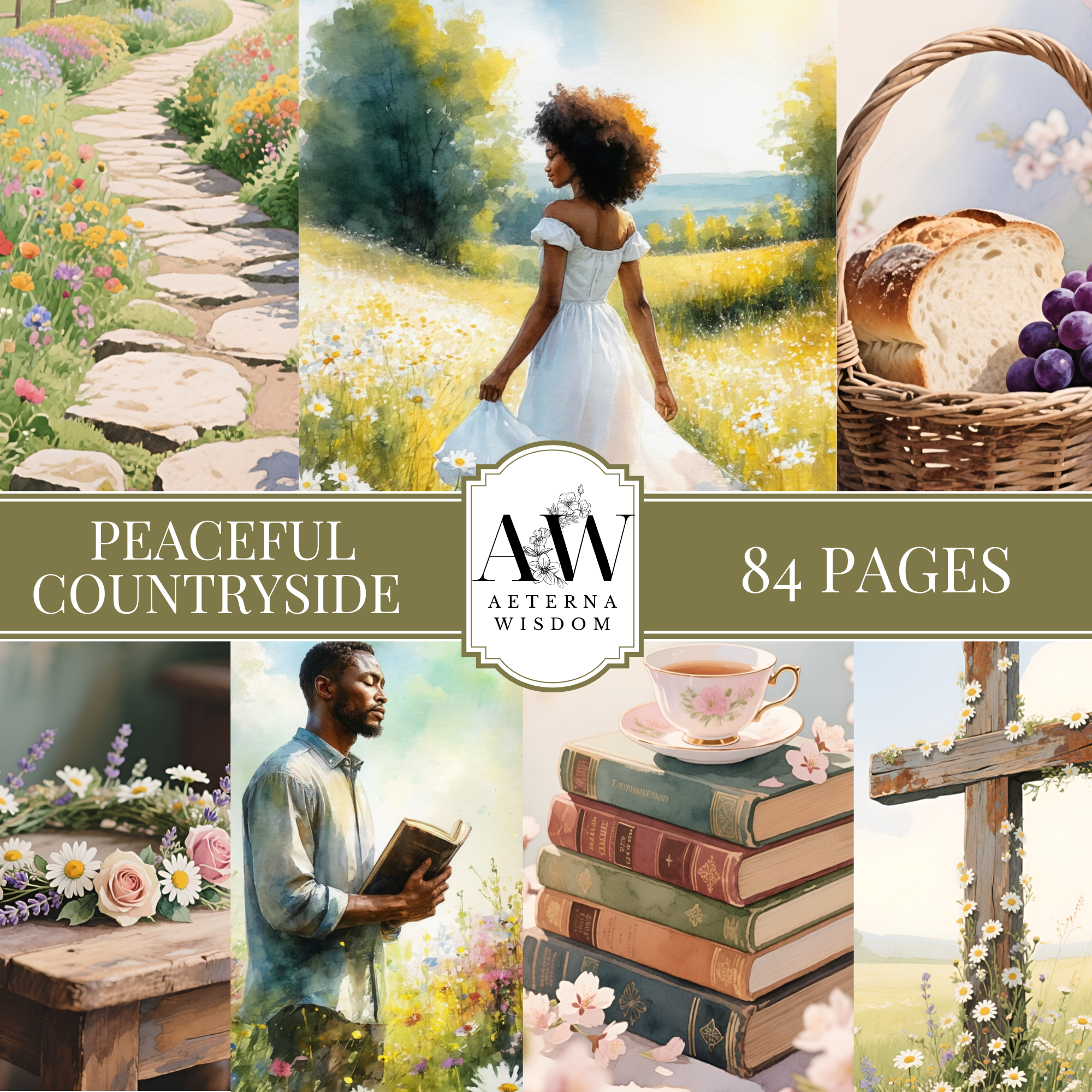 Peaceful Countryside, Faith Junk Journal, Christian Junk Journal, Watercolor, Faith Journal Pages, Ephemera, Spiritual, Bible Journaling, Printable