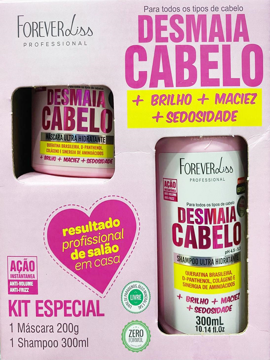 Kit Desmaia Cabelo Forever Liss Shampoo 300-1 Máscara 200 g