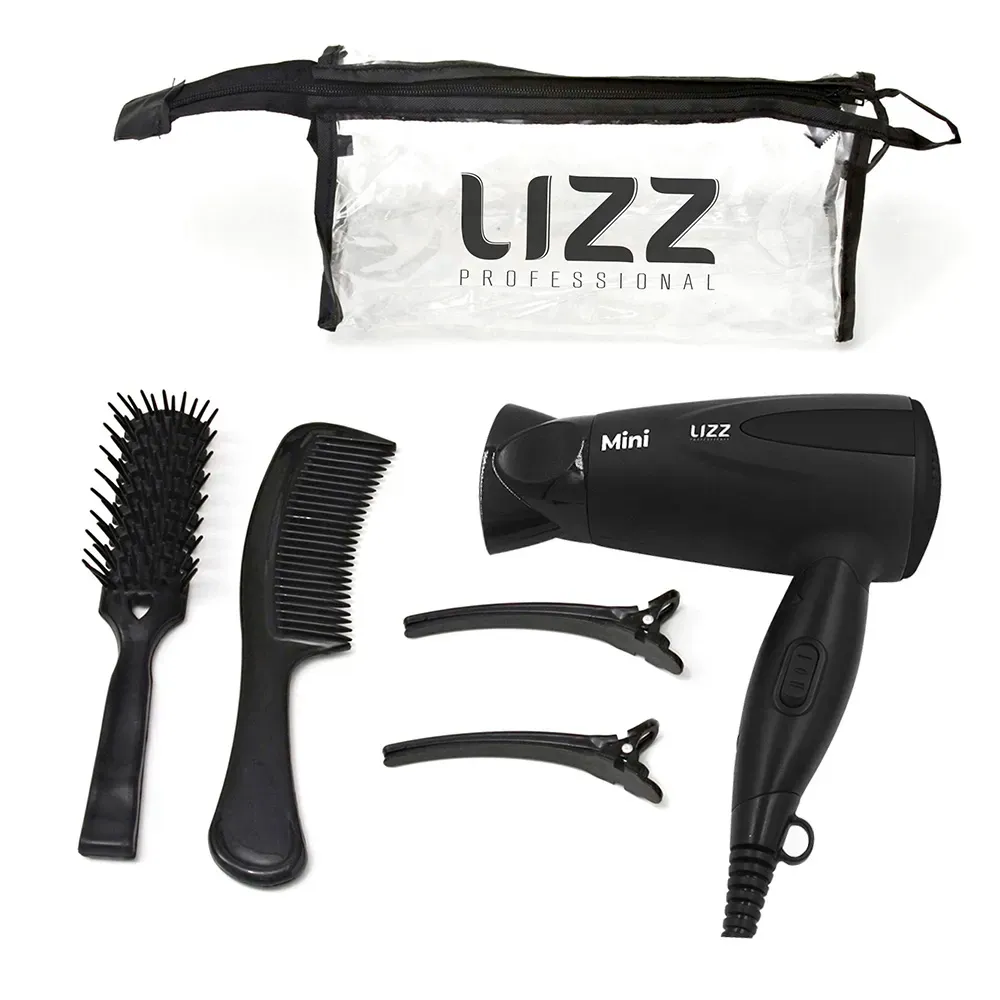 Secador de cabelo Lizz Mini Preto com Kit Viagem  Bivolt (1200W)