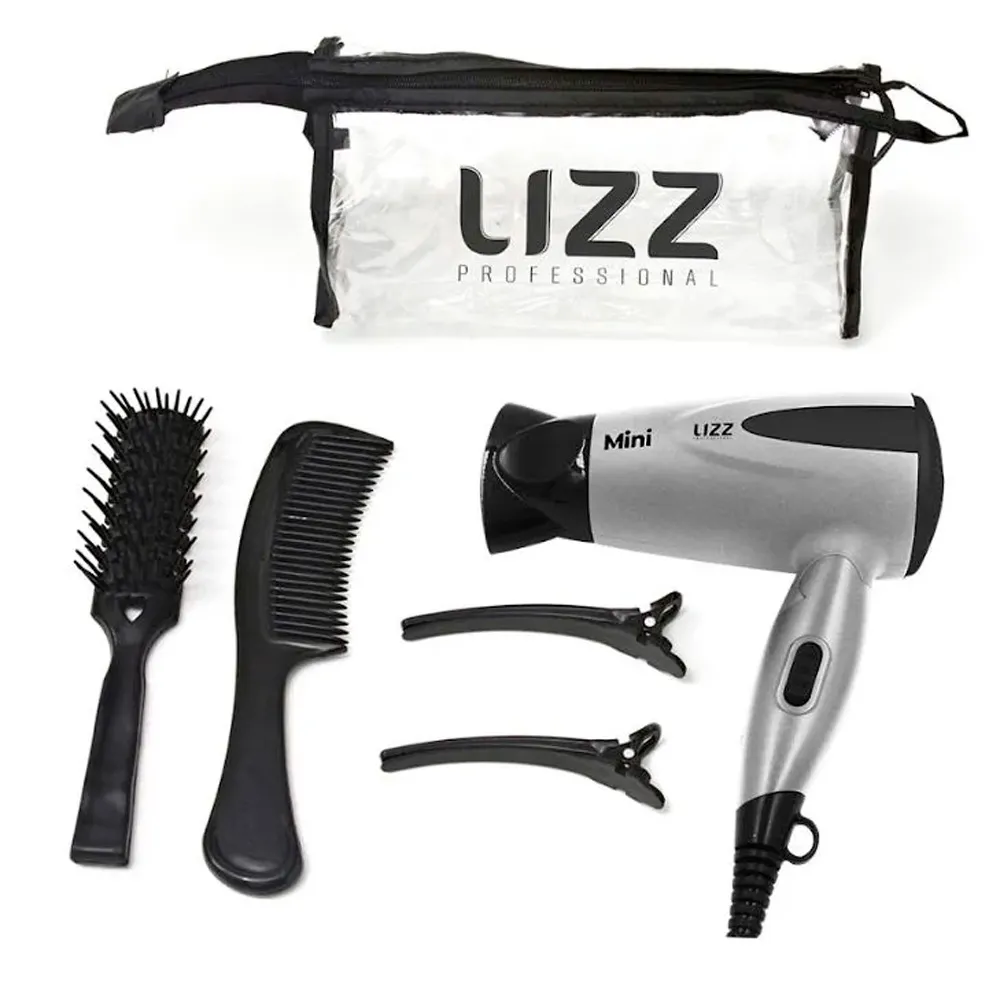 Secado de Cabelo Lizz Mini Prata com Kit Viagem Bivolt (1200W)