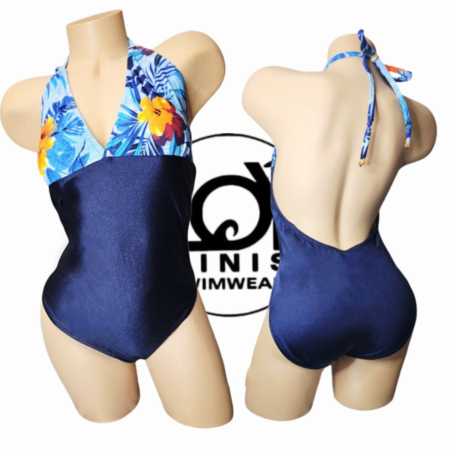 Flamboyan azul  Halter Neck Swimsuit