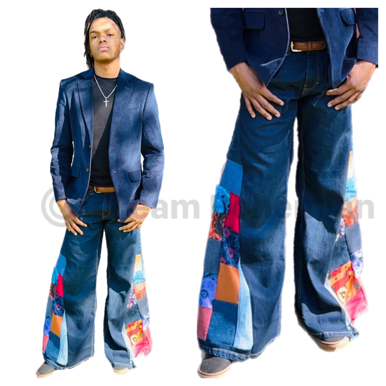 Patchwork Wide-Leg Denim Jeans