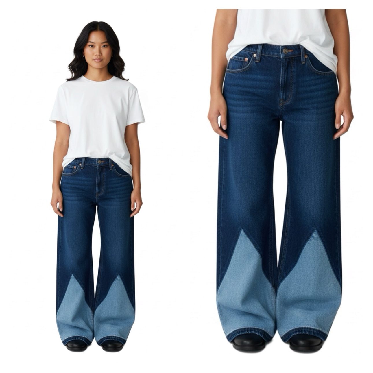 Wide-leg Geometric Denim Jeans