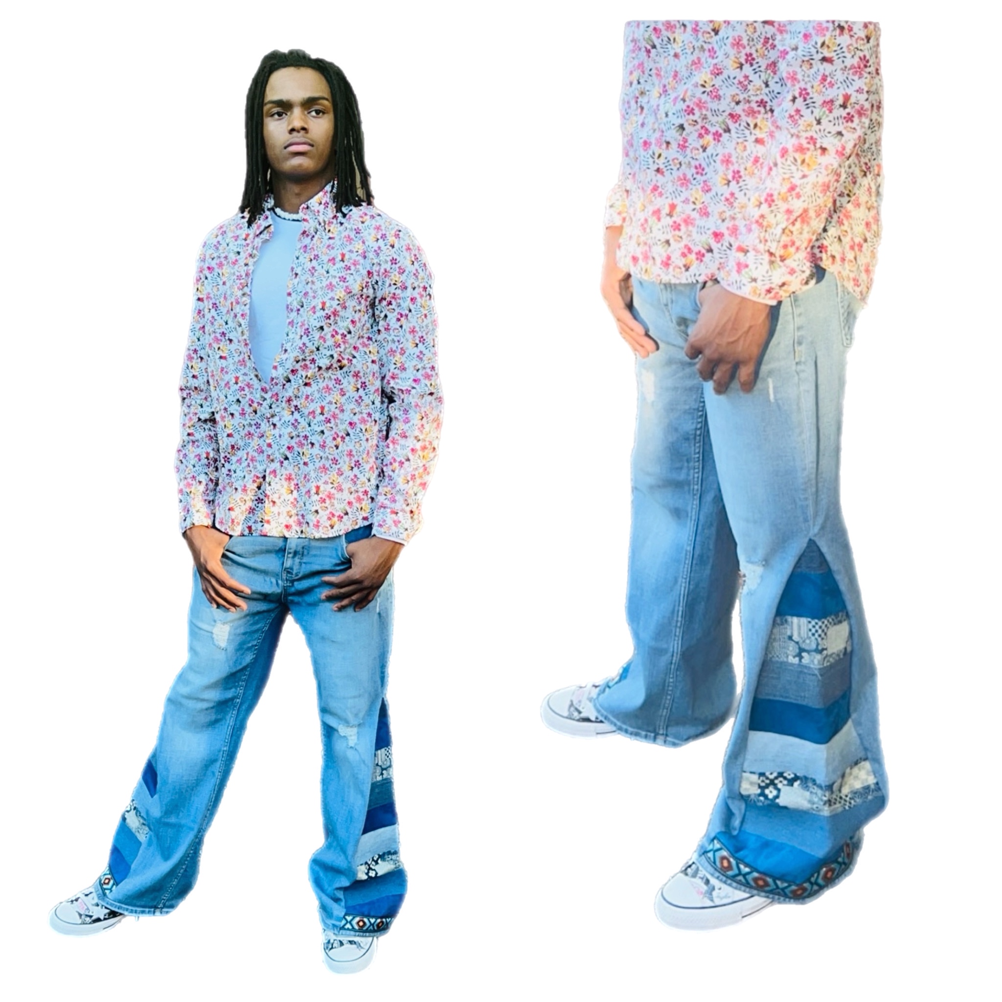 Handmade Boho Patchwork Flared Jeans