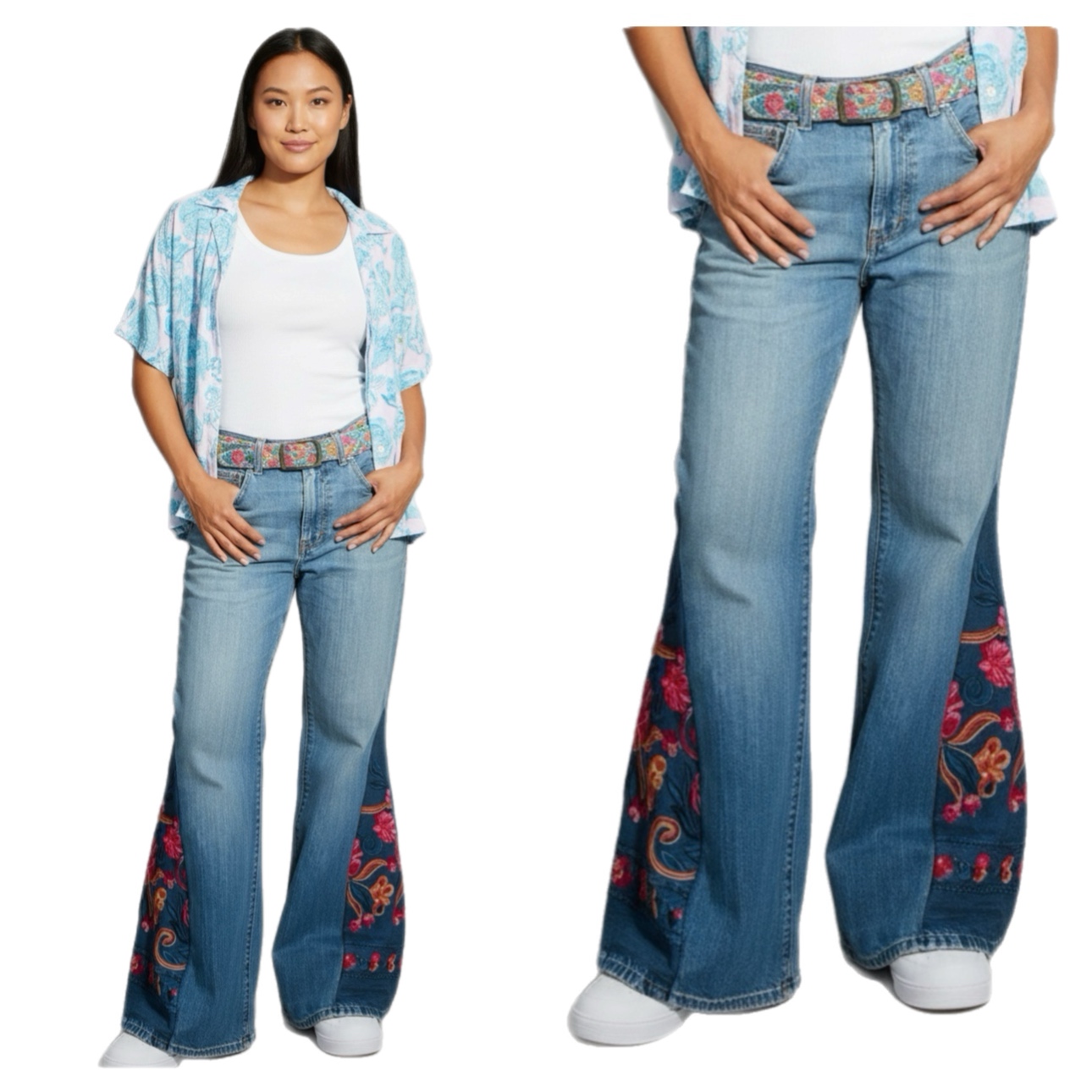 Boho Embroidered Flare Jeans