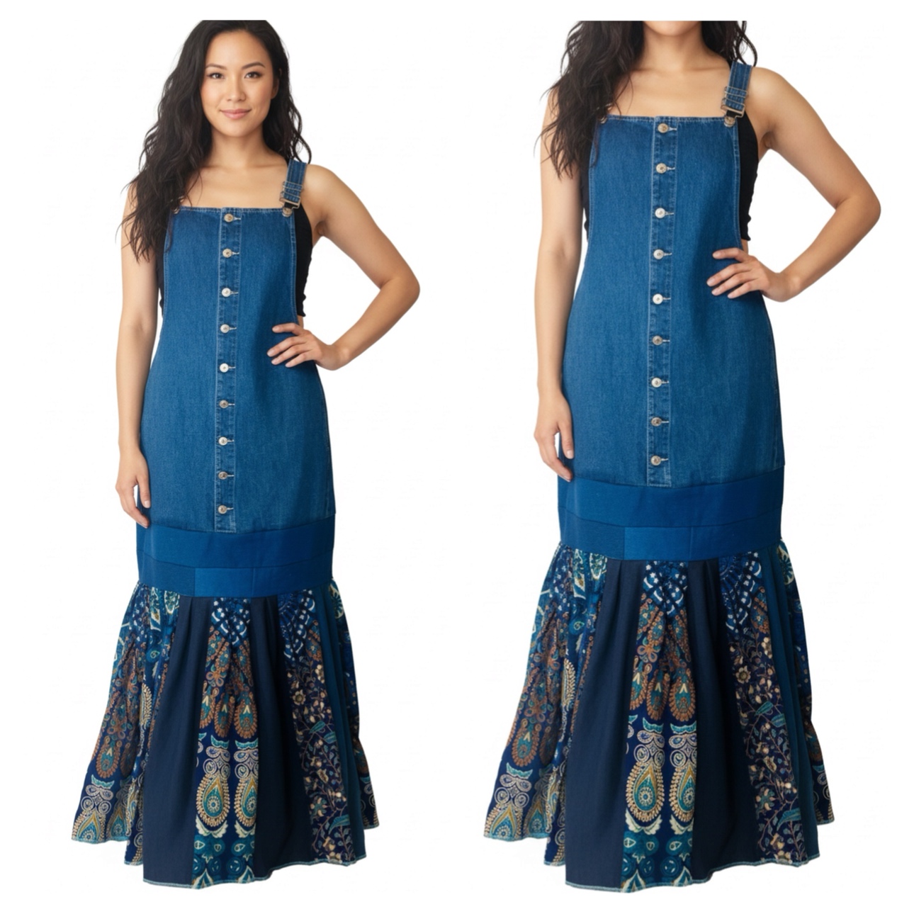 Blue Mandala Bohemian Denim Overall Dress