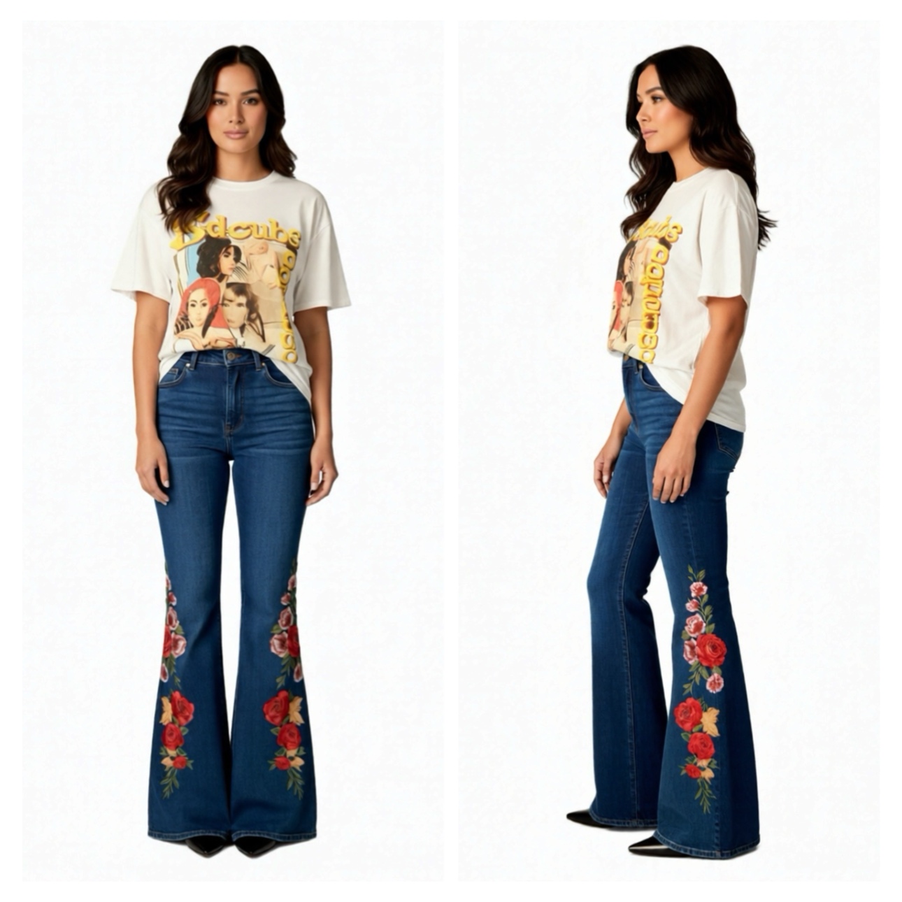 Embroidered Flared Denim Jeans